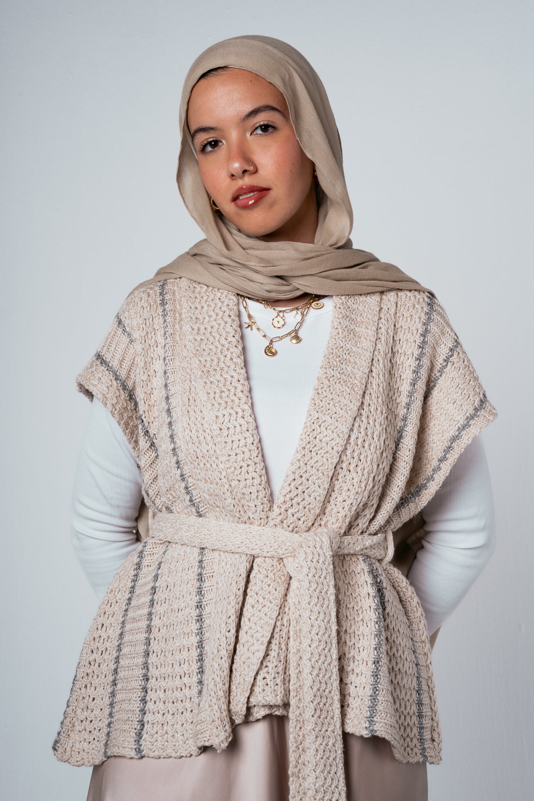 Silver Threads Knit Vest in Off white