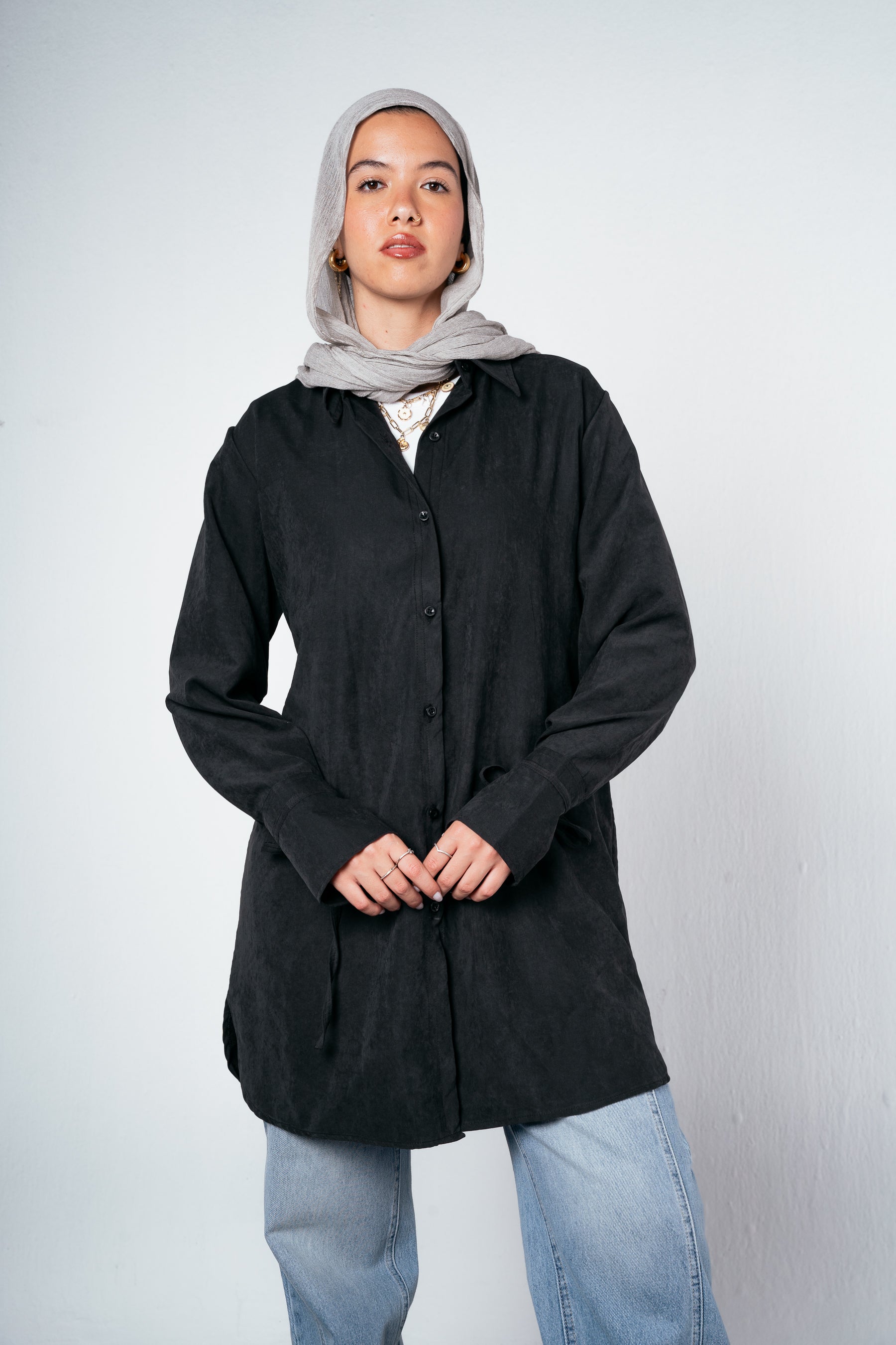 Behind Tie Shirt in Black