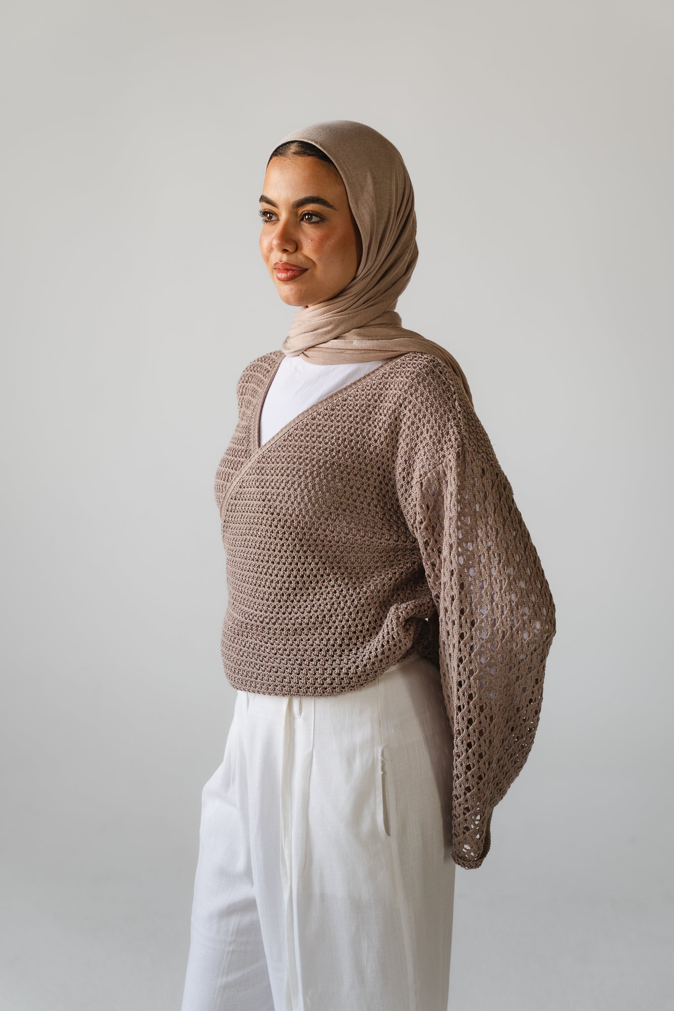 Seashell Wrap Top in Cafe