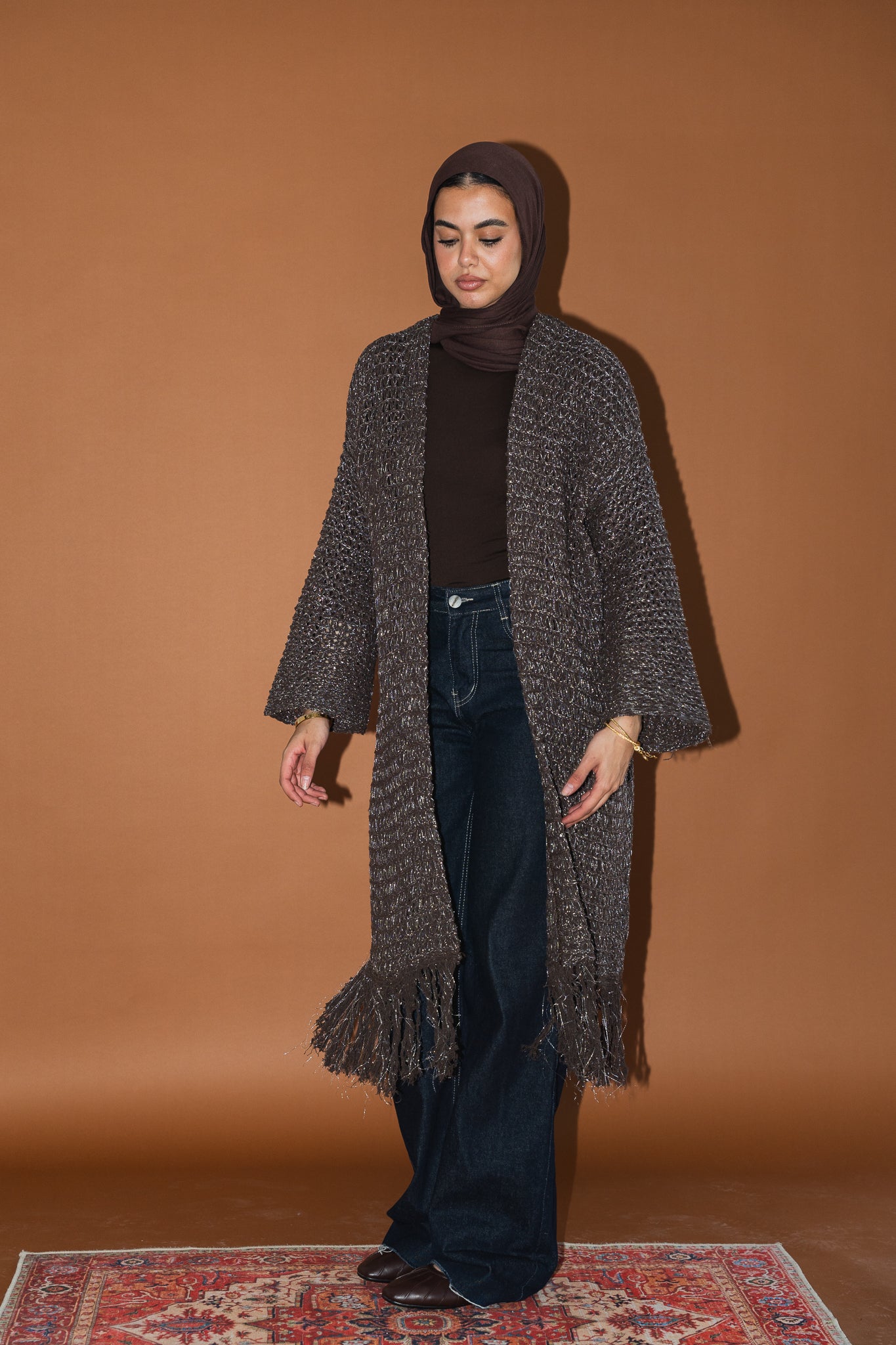 Threads of Charm Cardigan in Shimmer Brown