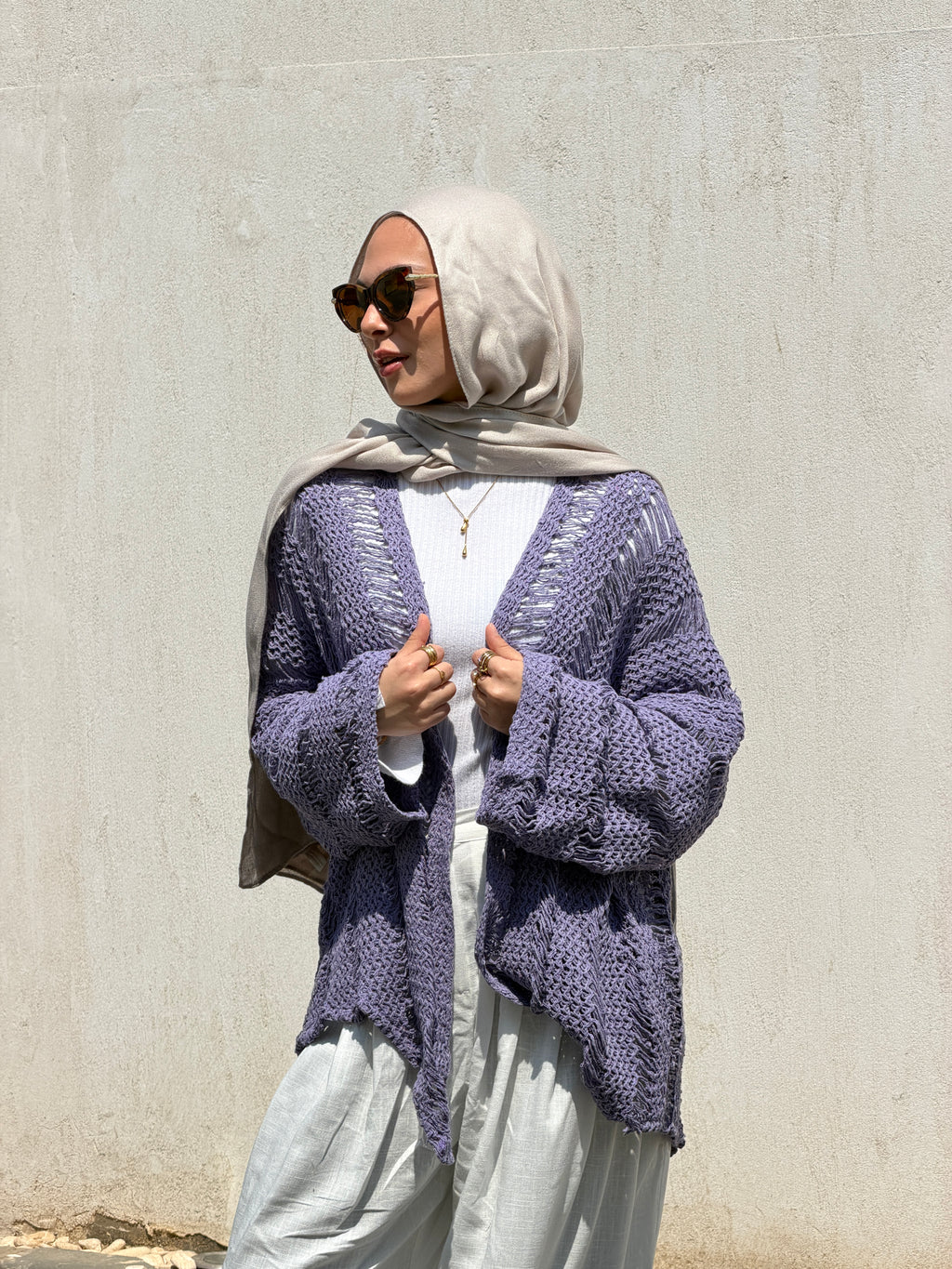 Coastal Crochet Cardigan in Light Purple
