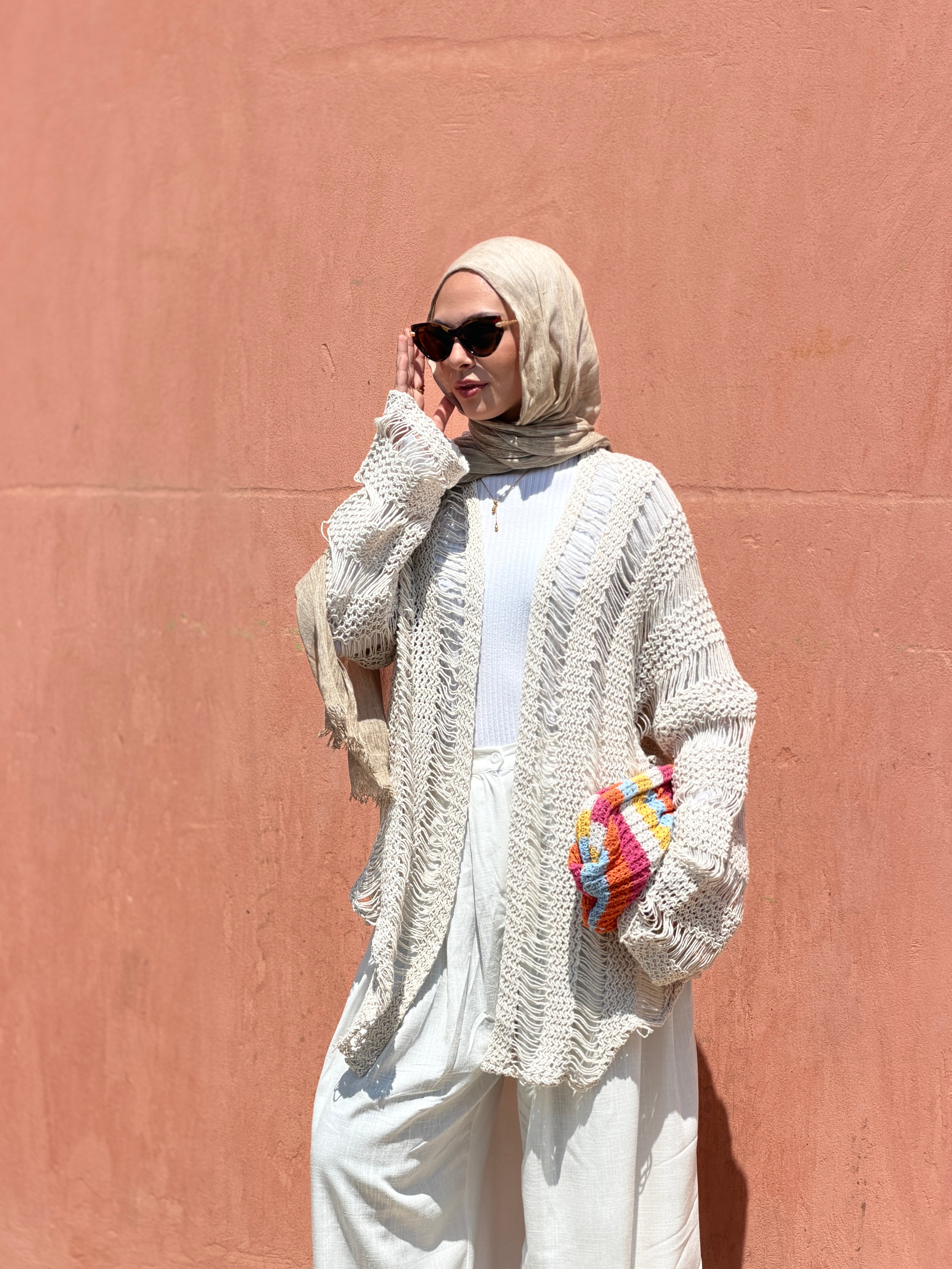 Coastal Crochet Cardigan in Off White