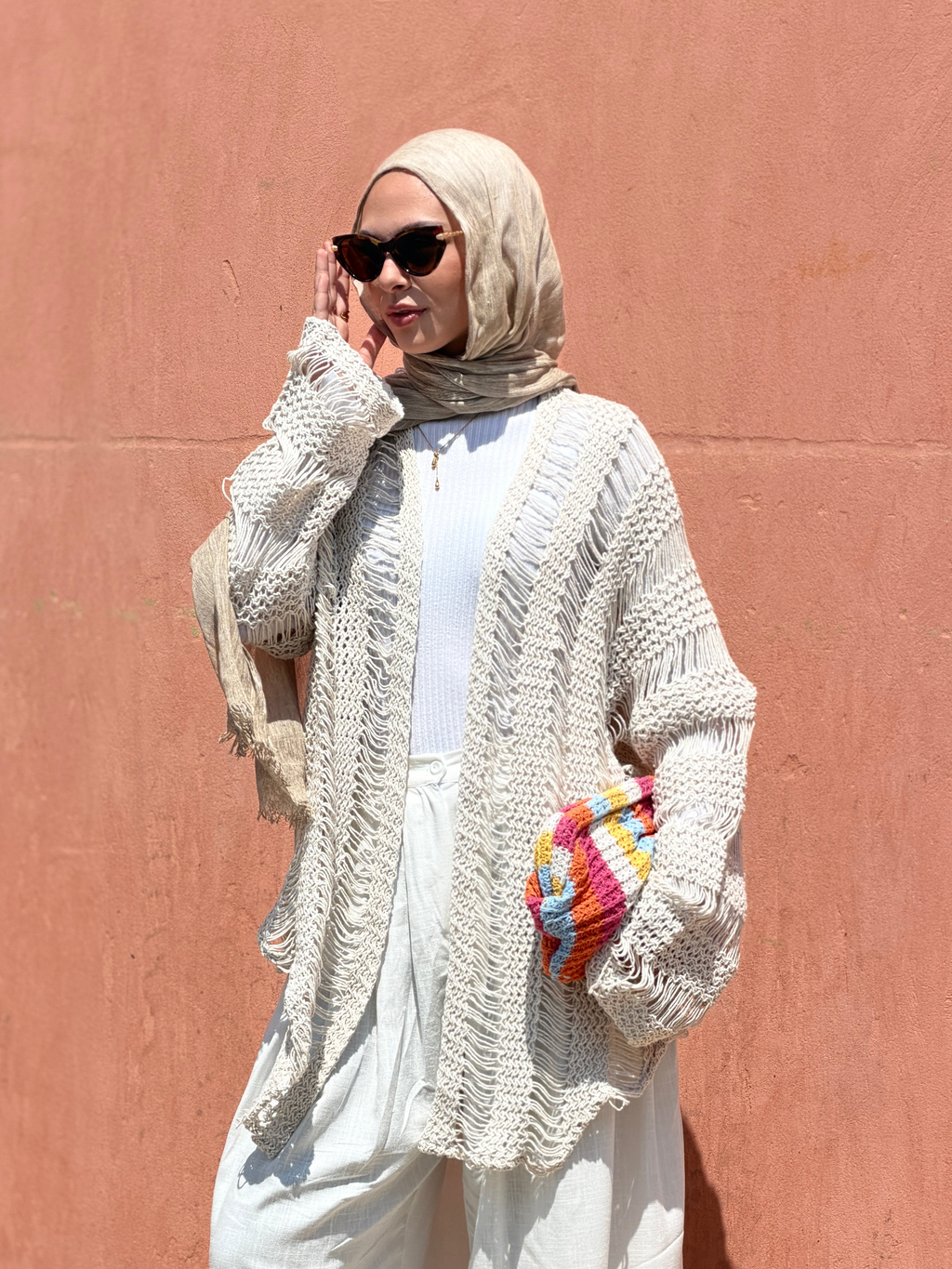 Coastal Crochet Cardigan in Off White