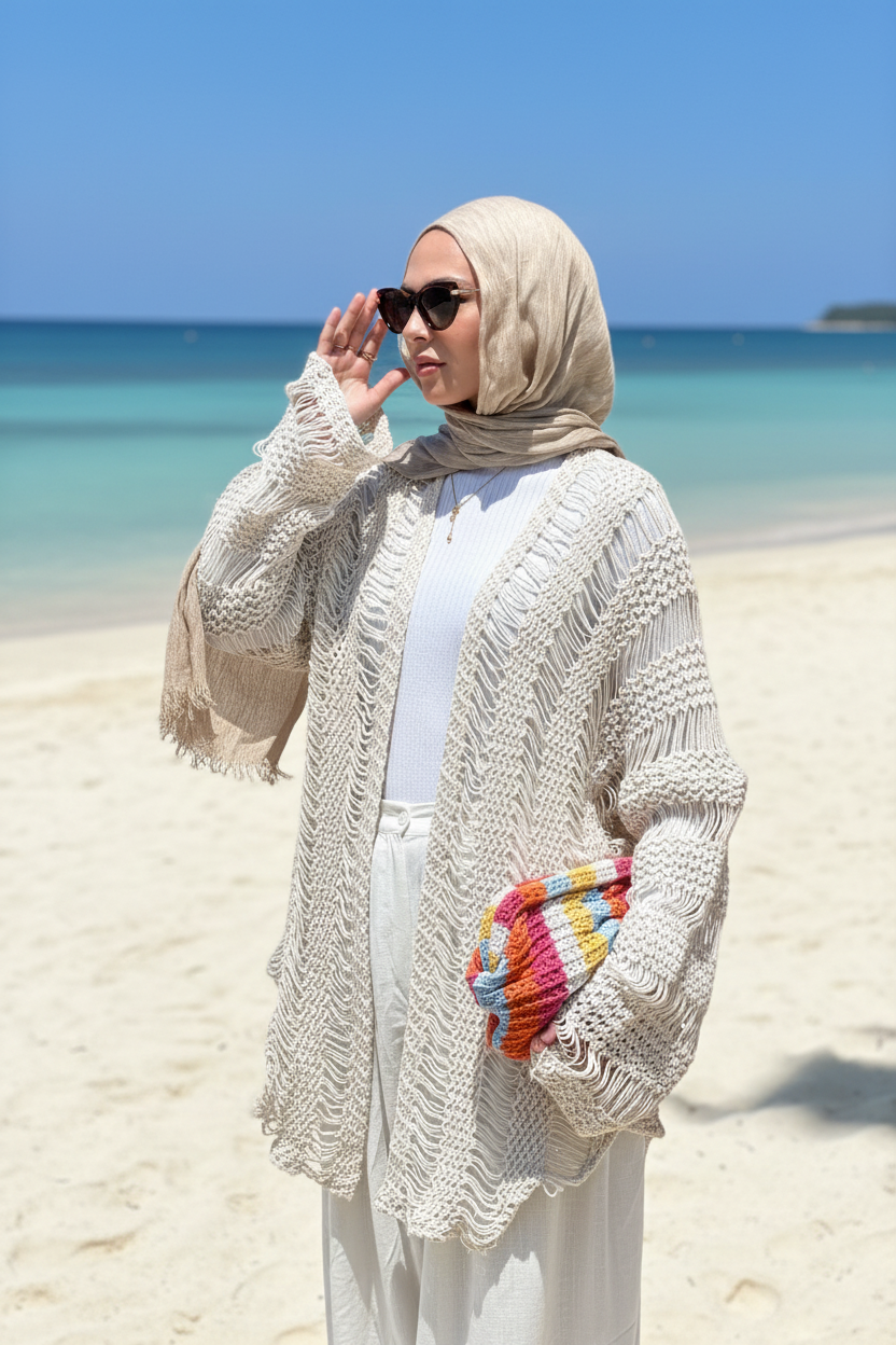 Coastal Crochet Cardigan in Off White
