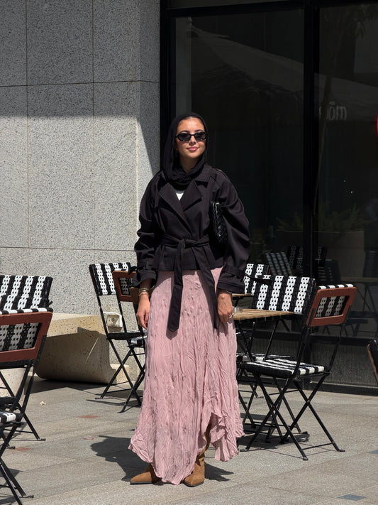 Lilia Crushed Skirt in Dusty Rose