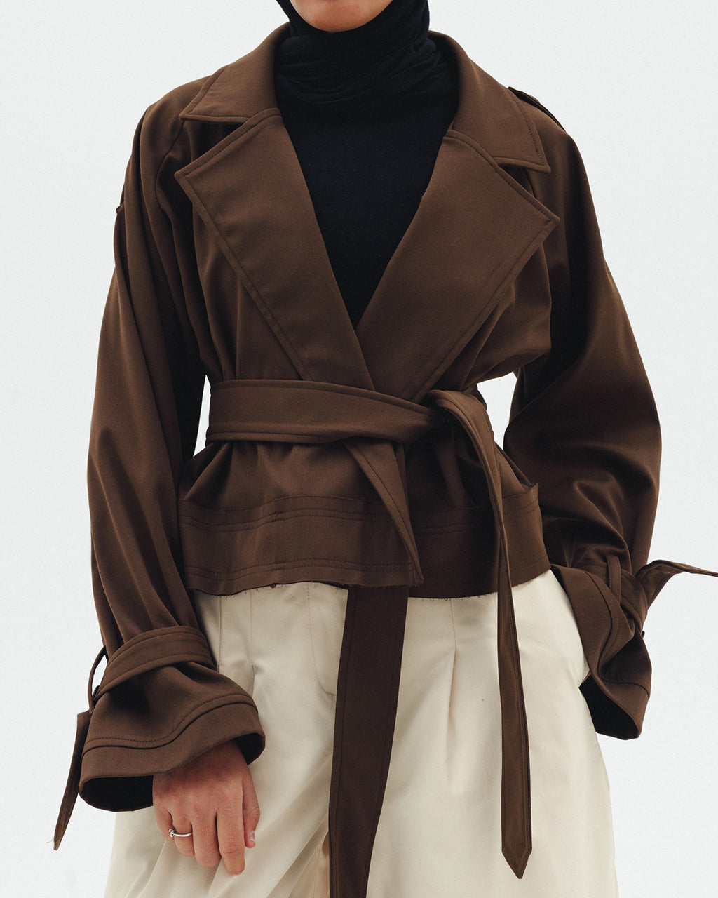 Cropped Trench Coat in Brown
