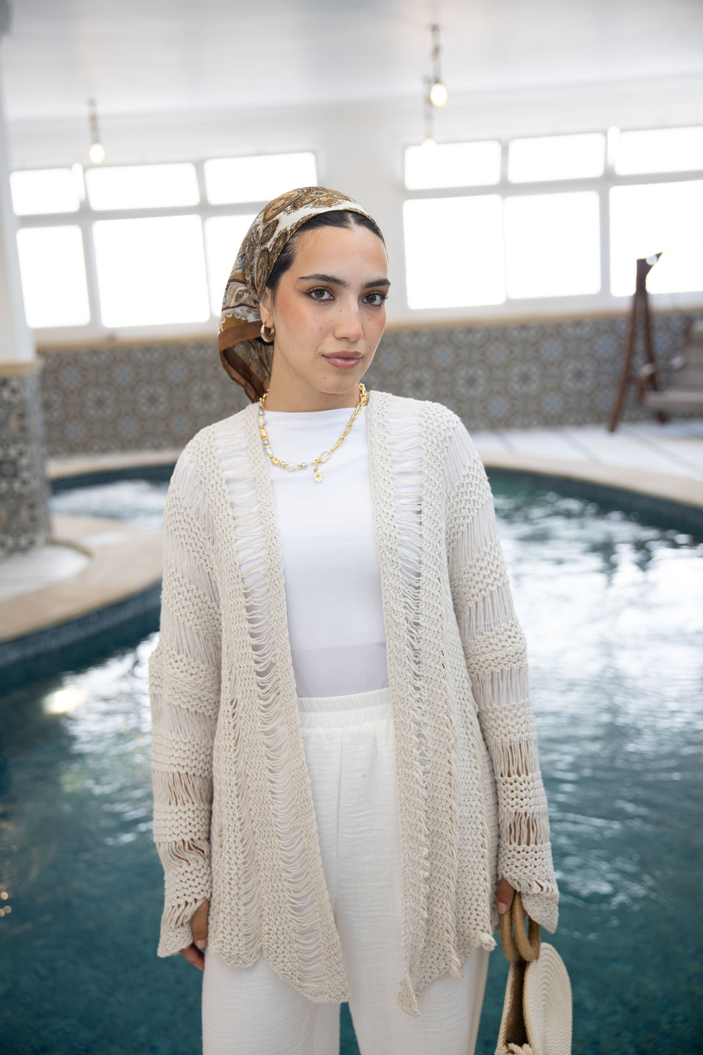 Coastal Crochet Cardigan in Off White