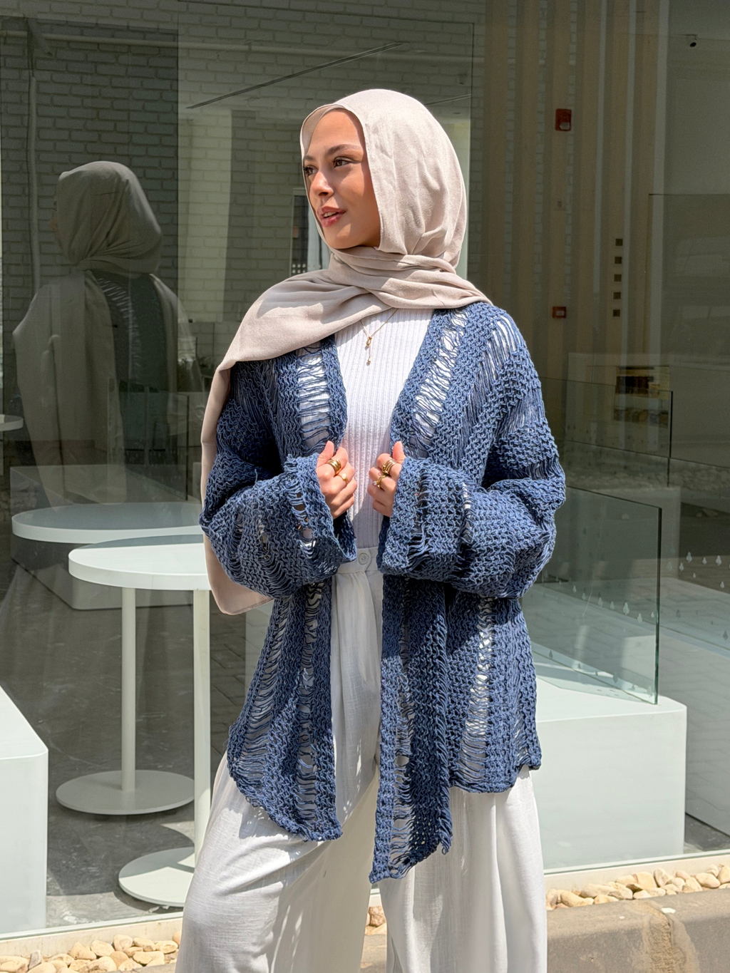 Coastal Crochet Cardigan in Blue