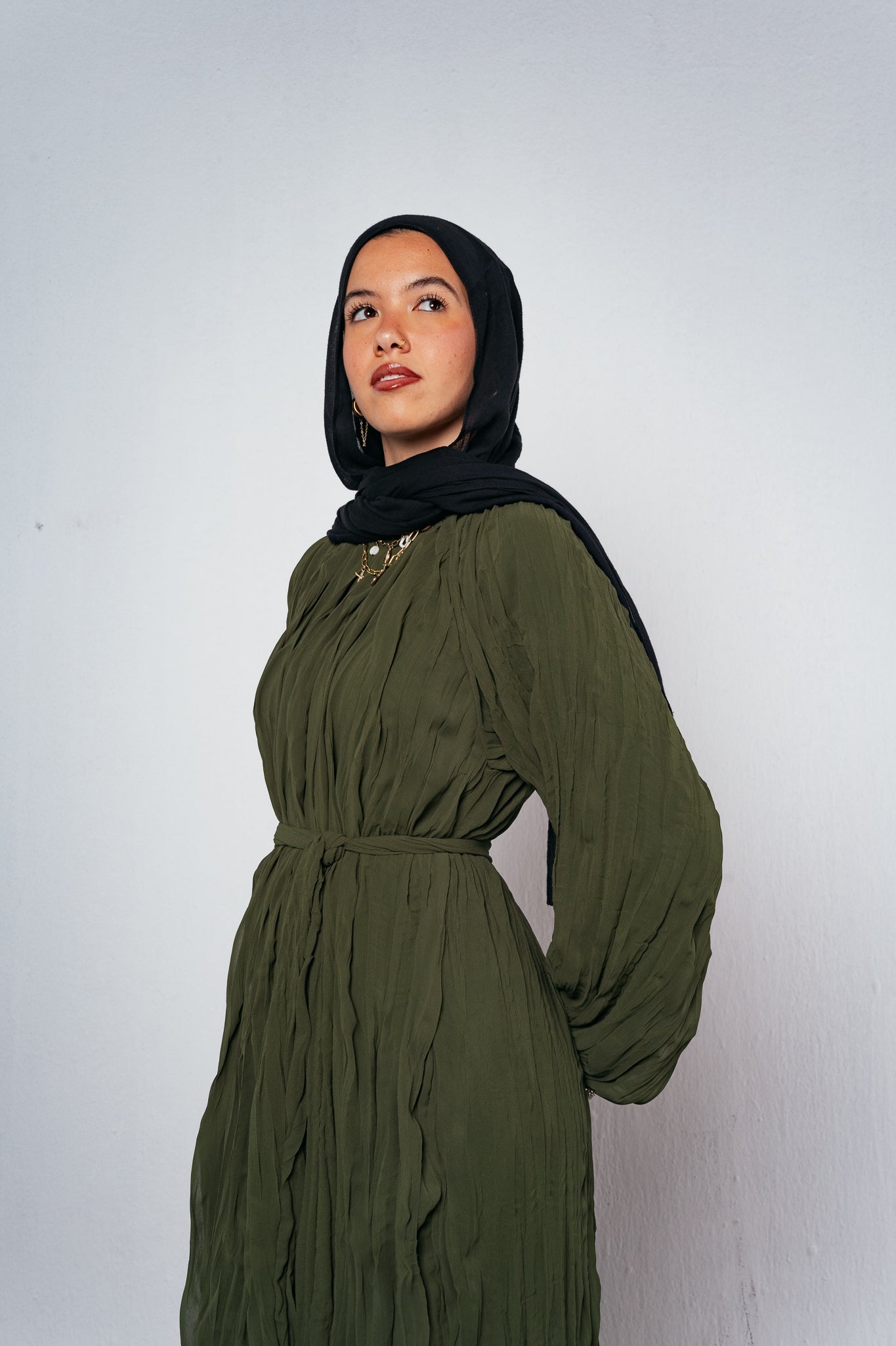 Nazly Crushed Dress in Olive