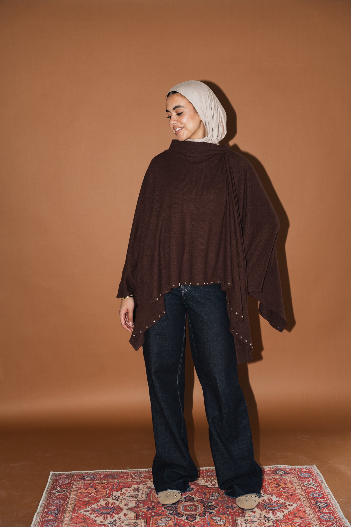 Studded Stardust Cape in Brown