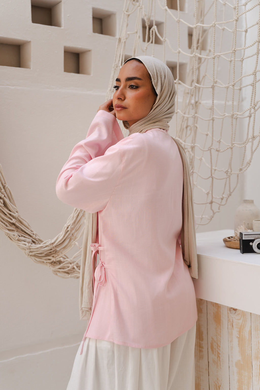 Side Tie Linen Top in Rose
