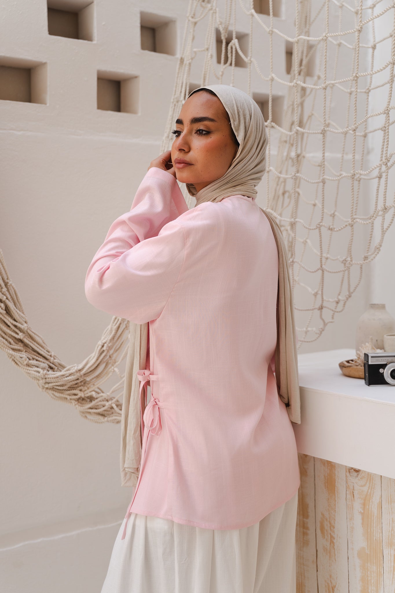 Side Tie Linen Top in Rose