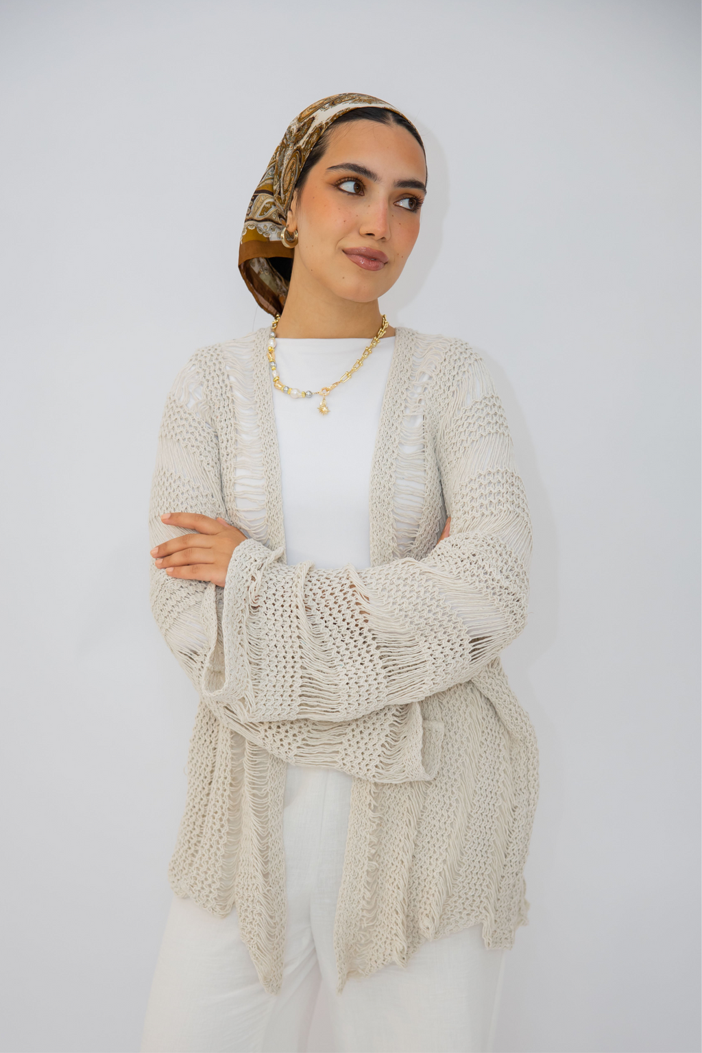 Coastal Crochet Cardigan in Off White