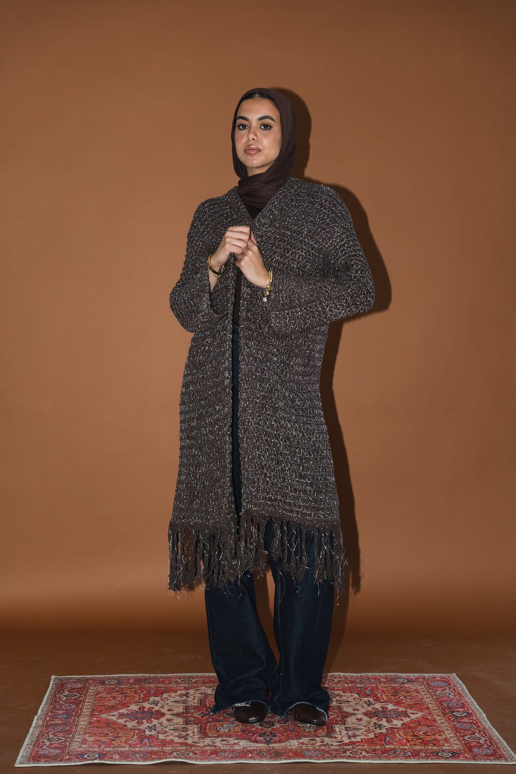 Threads of Charm Cardigan in Shimmer Brown