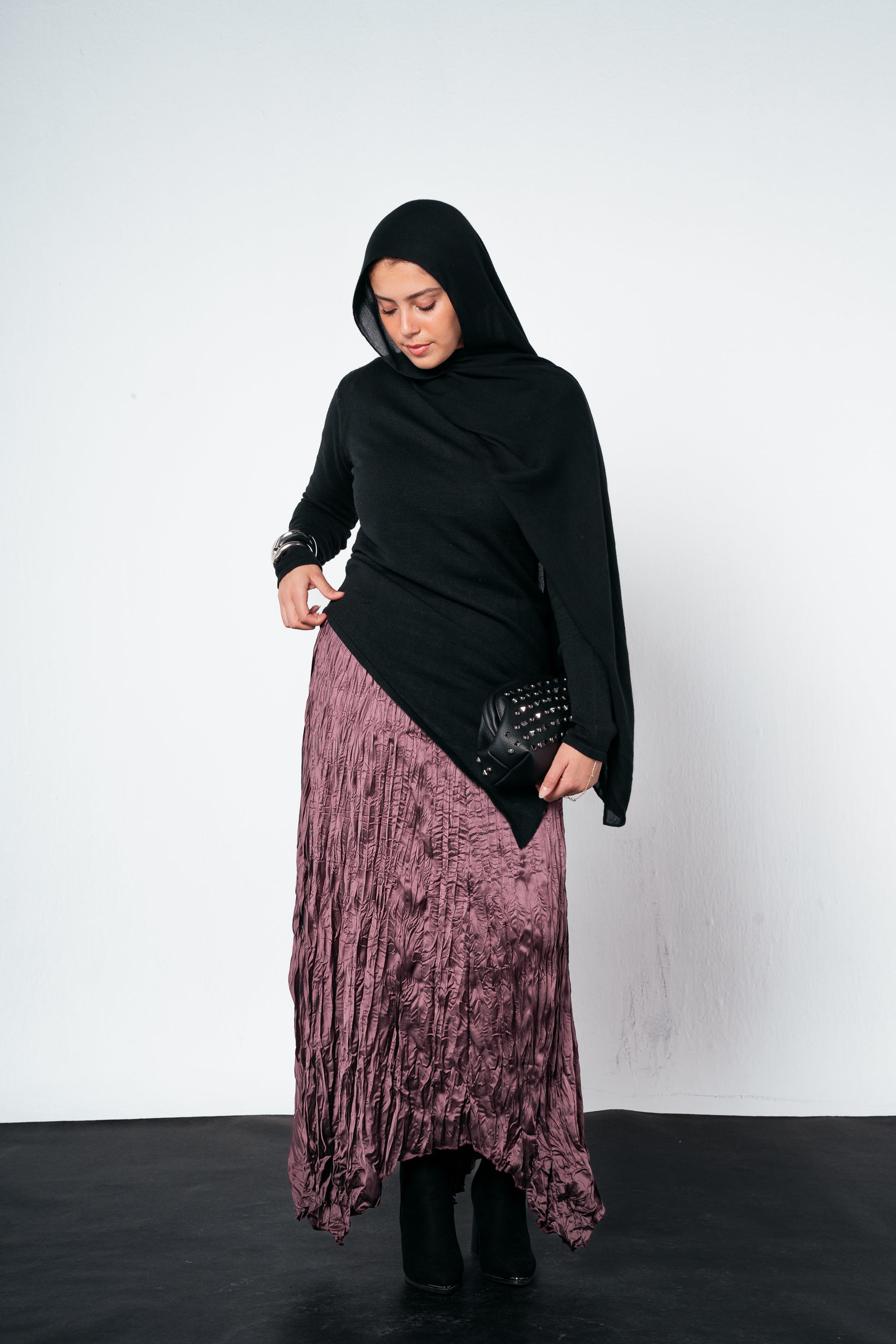 Warm Knit Asymmetrical Top in Black