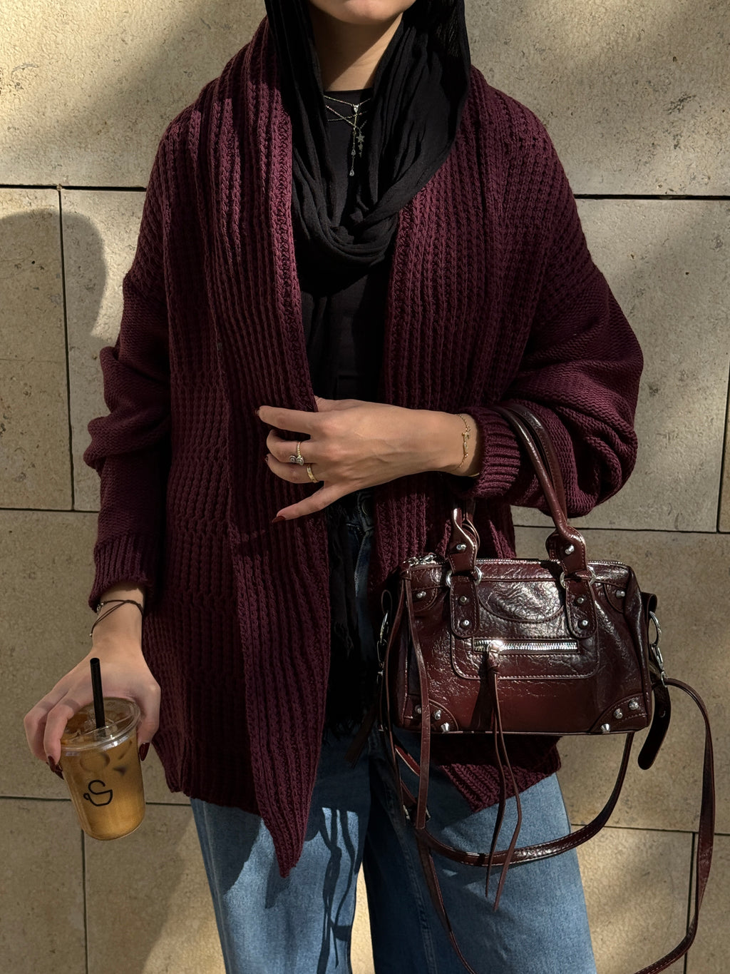 The Warm Hug Knit Cardigan in Burgundy