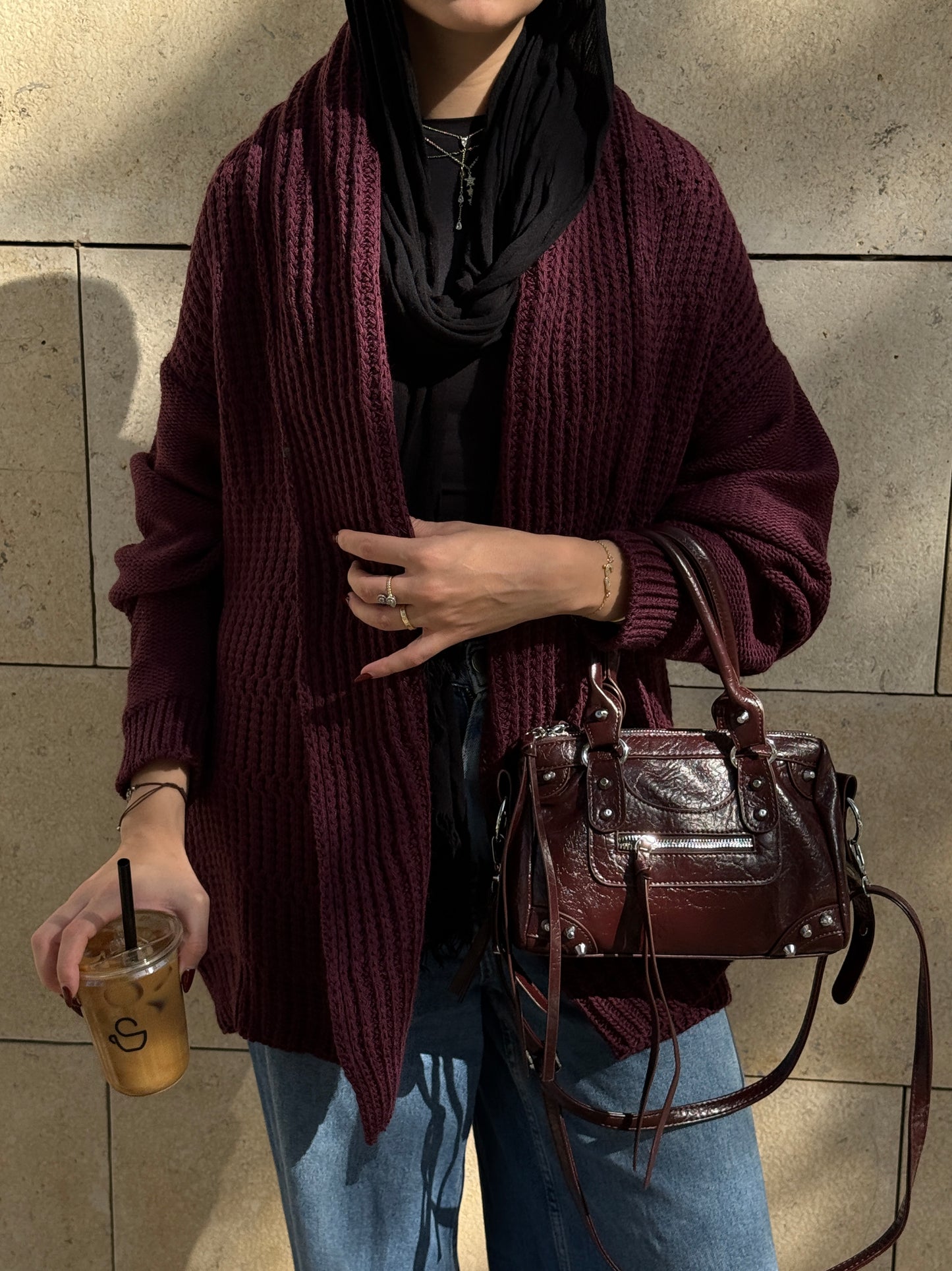 The Warm Hug Knit Cardigan in Burgundy