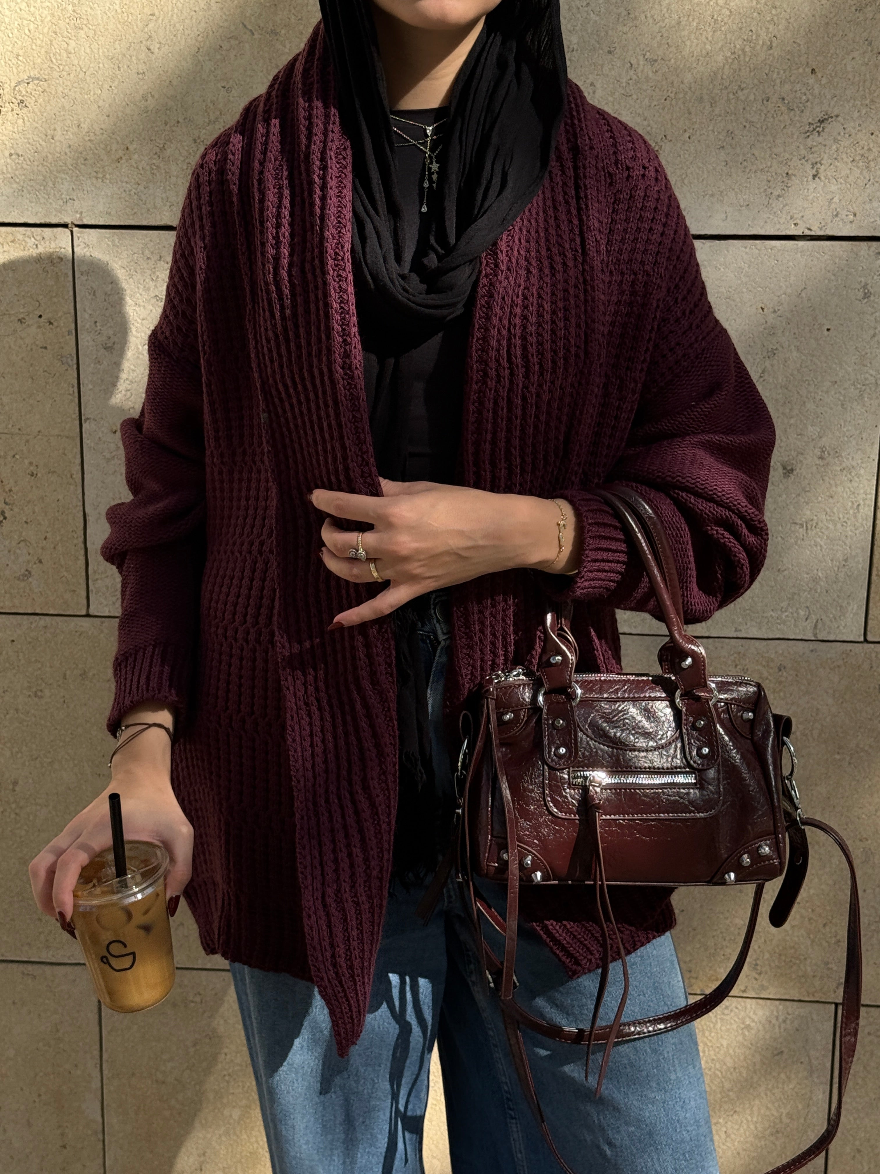 The Warm Hug Knit Cardigan in Burgundy