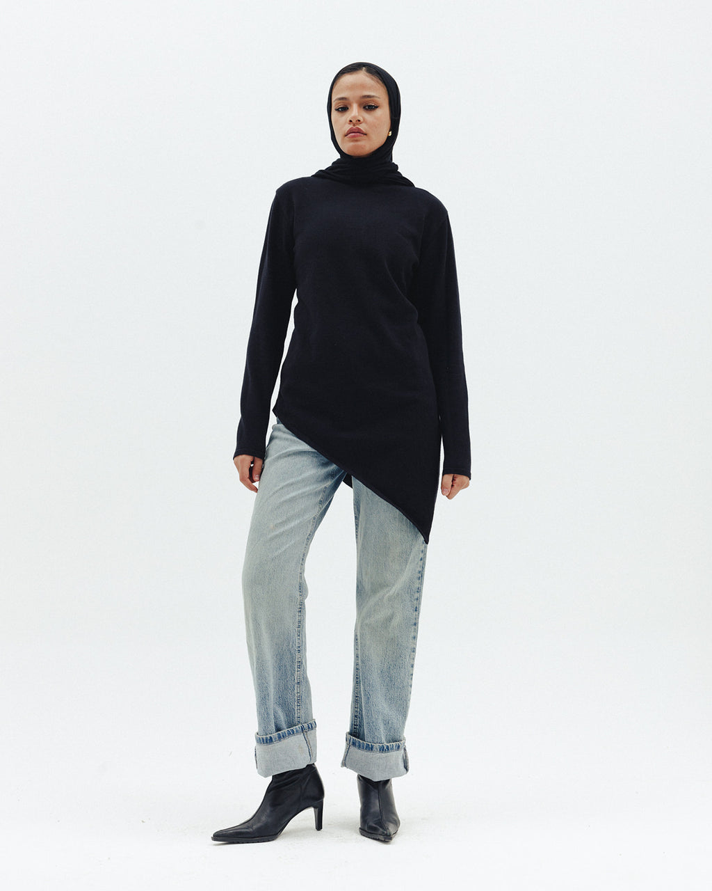 Warm Knit Asymmetrical Top in Black