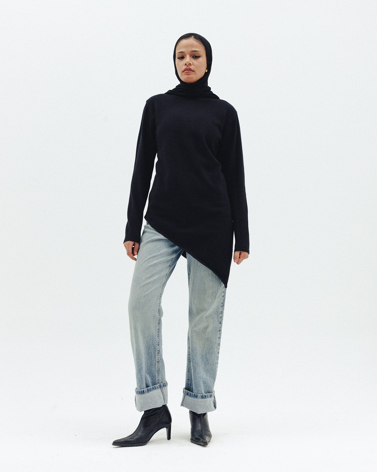 Warm Knit Asymmetrical Top in Black