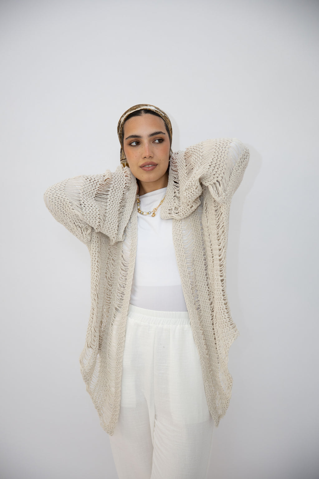 Coastal Crochet Cardigan in Off White