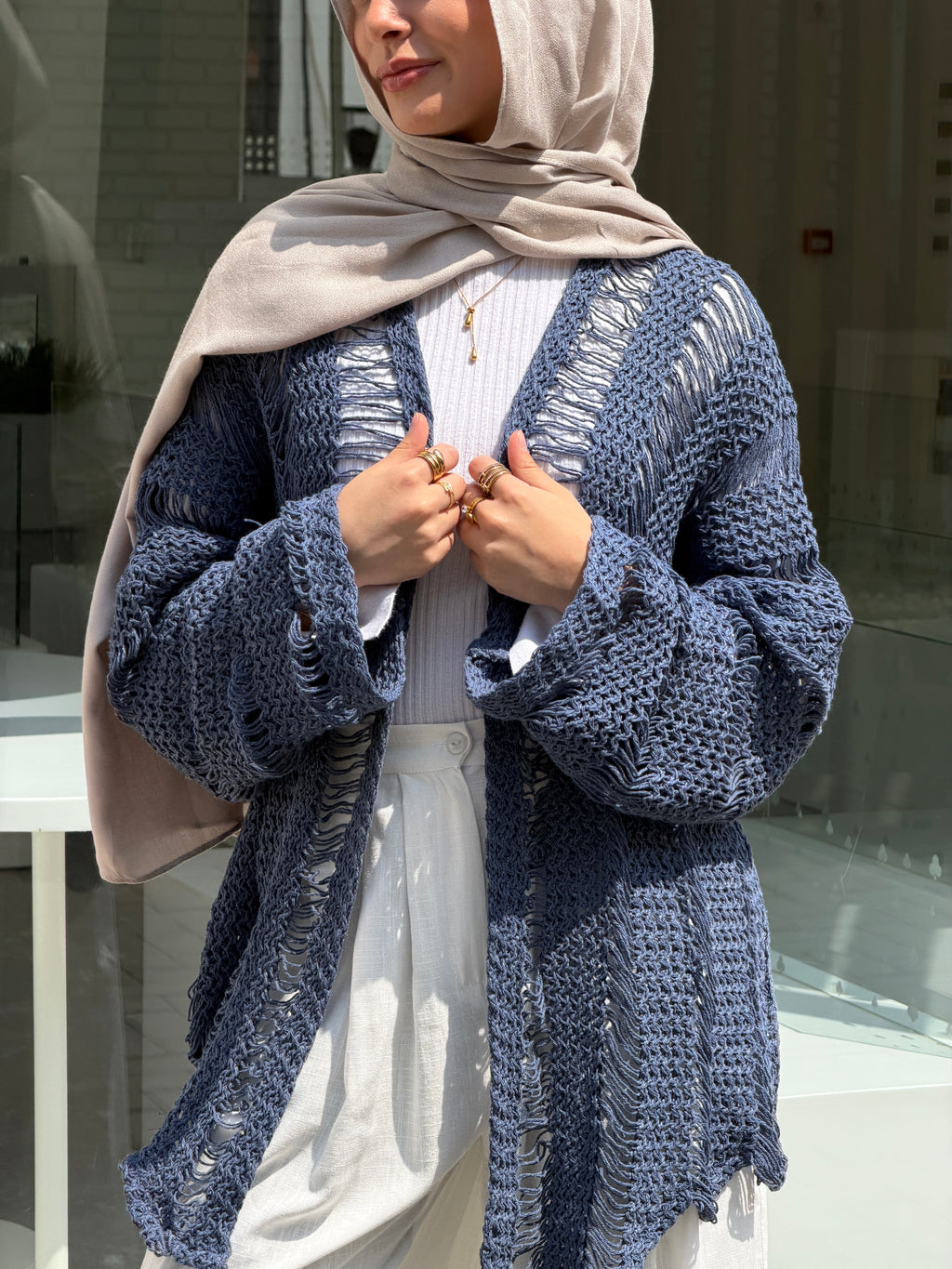 Coastal Crochet Cardigan in Blue