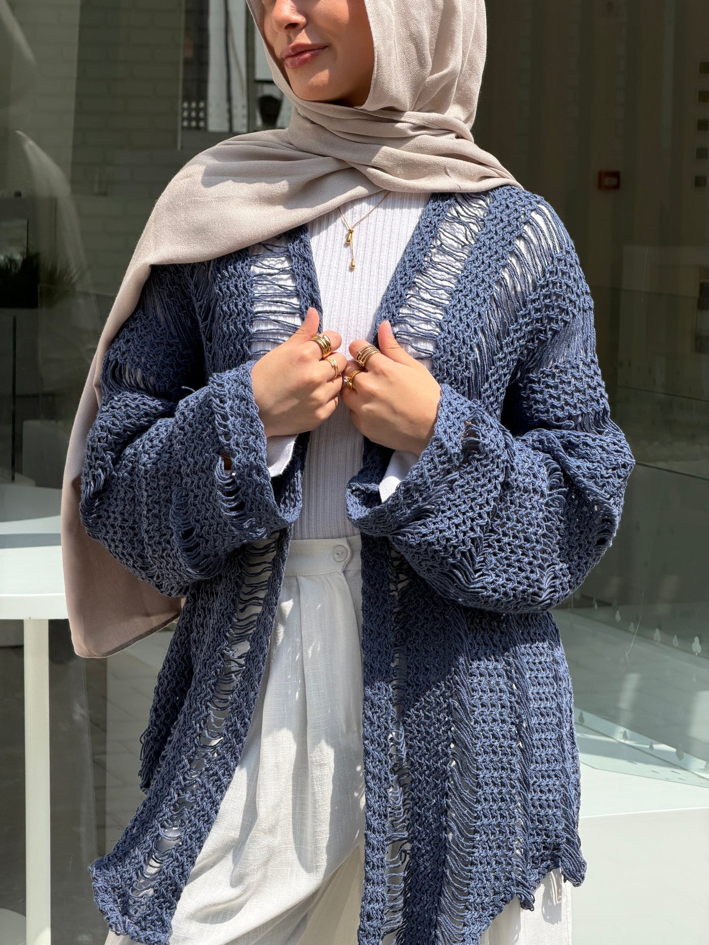 Coastal Crochet Cardigan in Blue