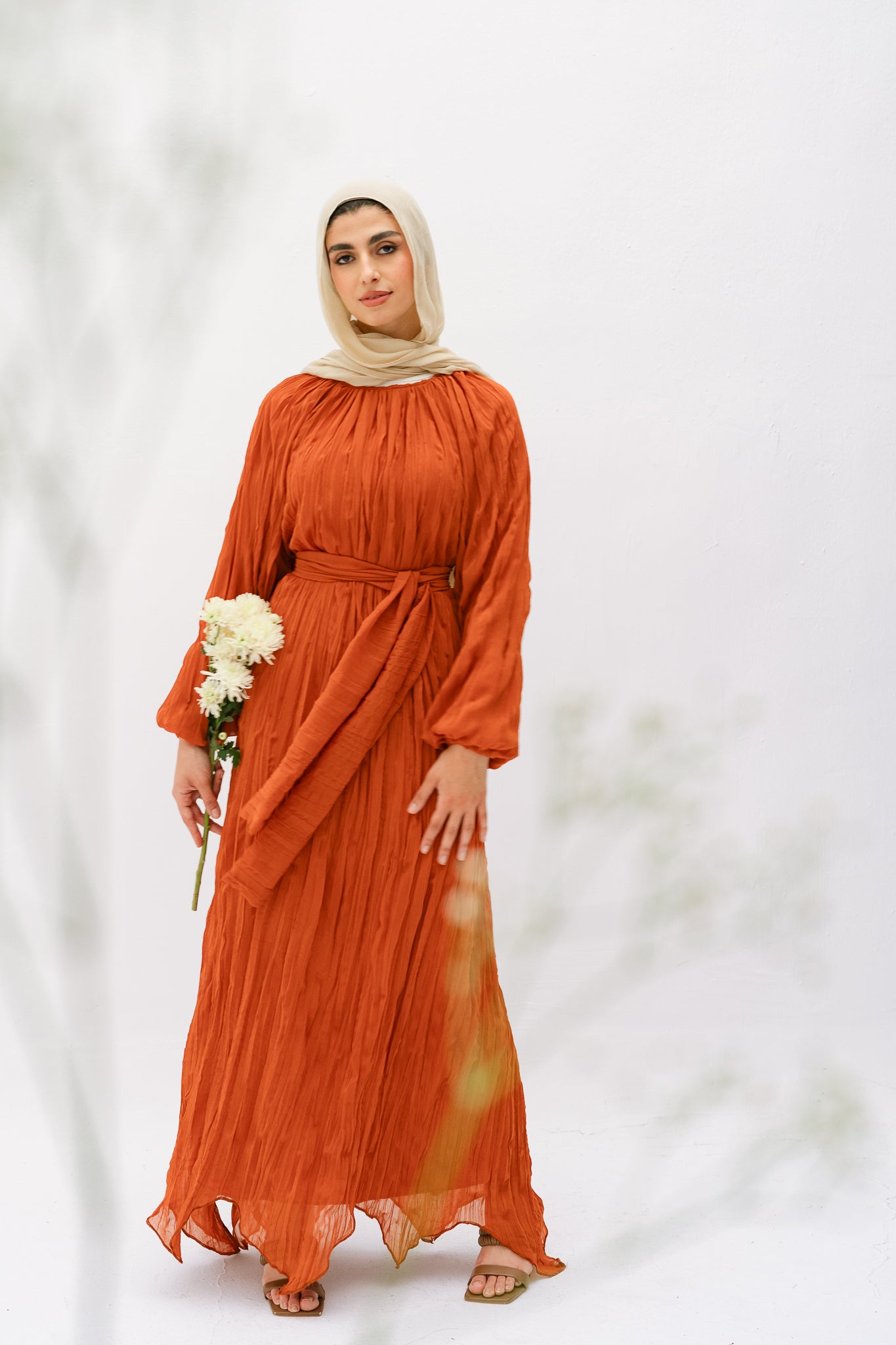 Nazly crushed dress in Rust