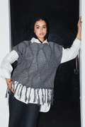 Crystal Mettalic Tassel Vest in Shimmer Dark Grey x Black