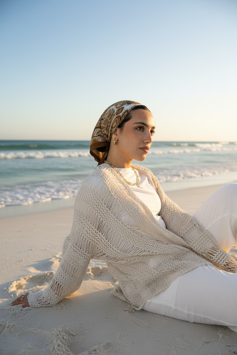 Coastal Crochet Cardigan in Off White