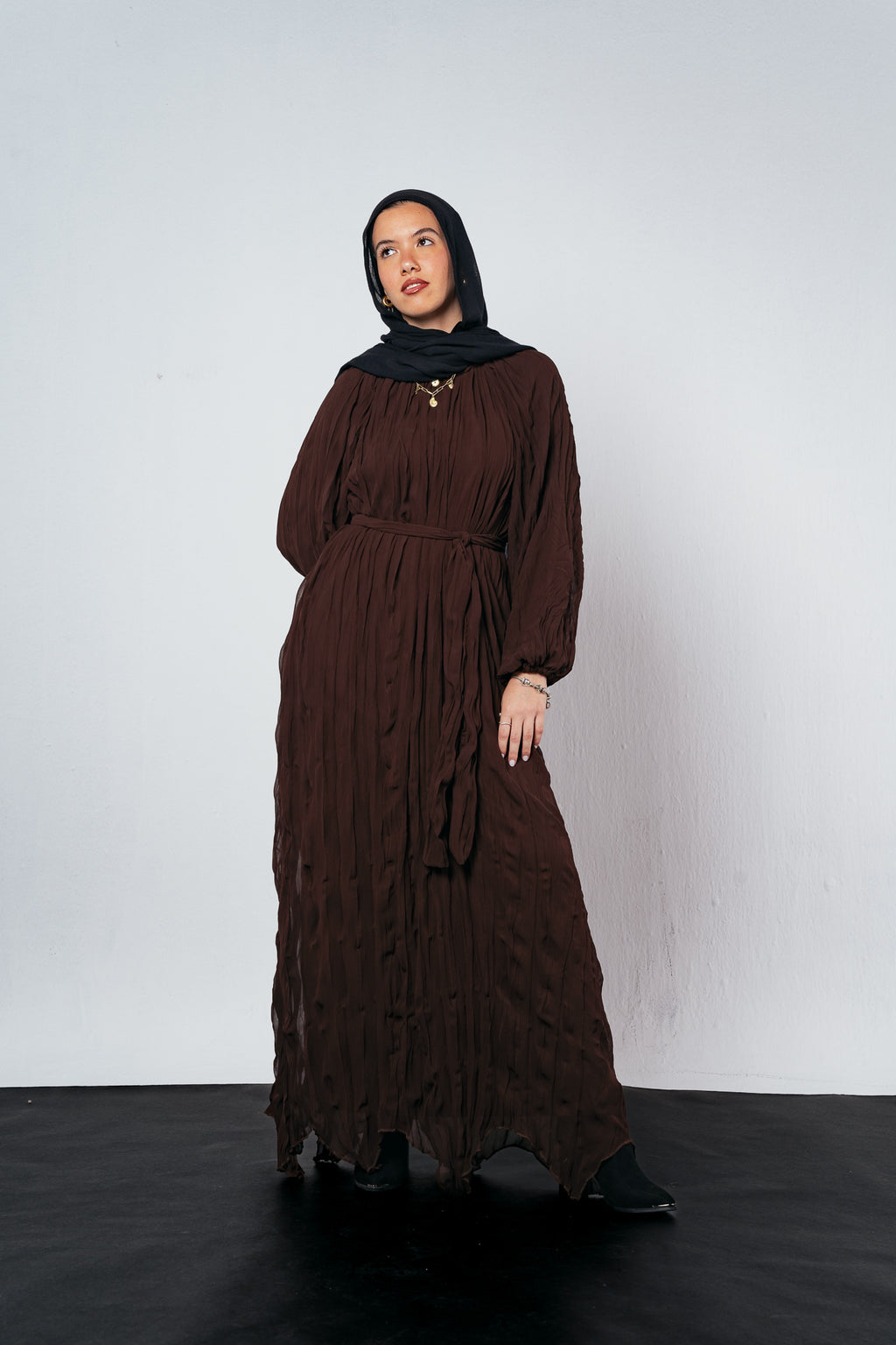 Nazly crushed dress in Brown