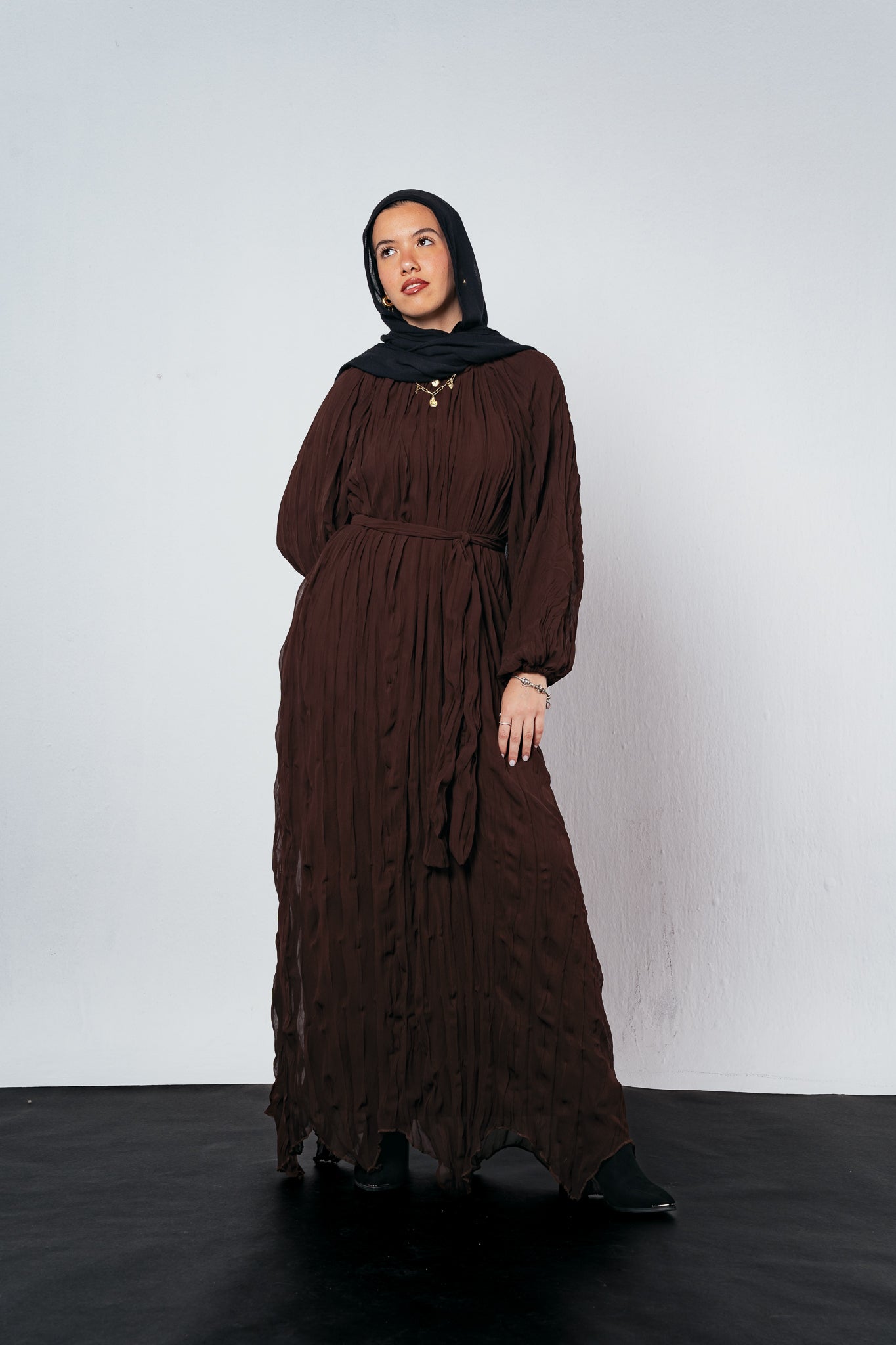 Nazly crushed dress in Brown