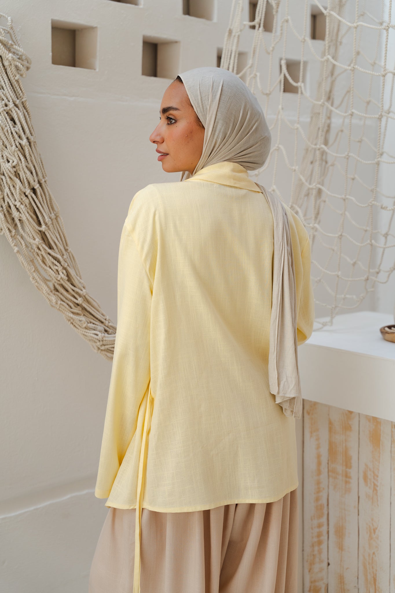 Side Tie Linen Top in Yellow
