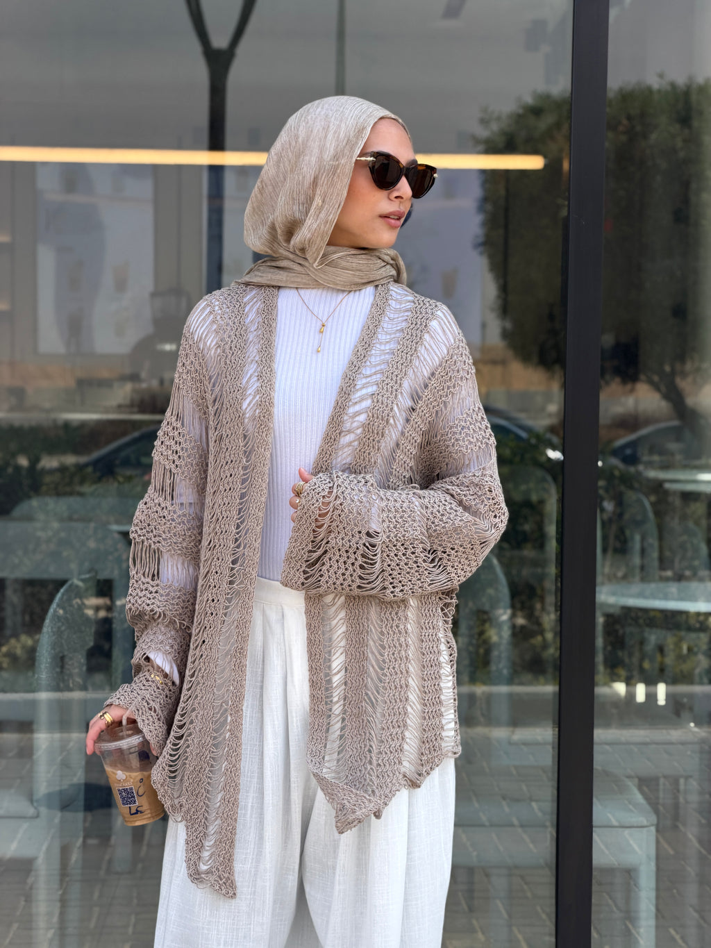 Coastal Crochet Cardigan in Cafe