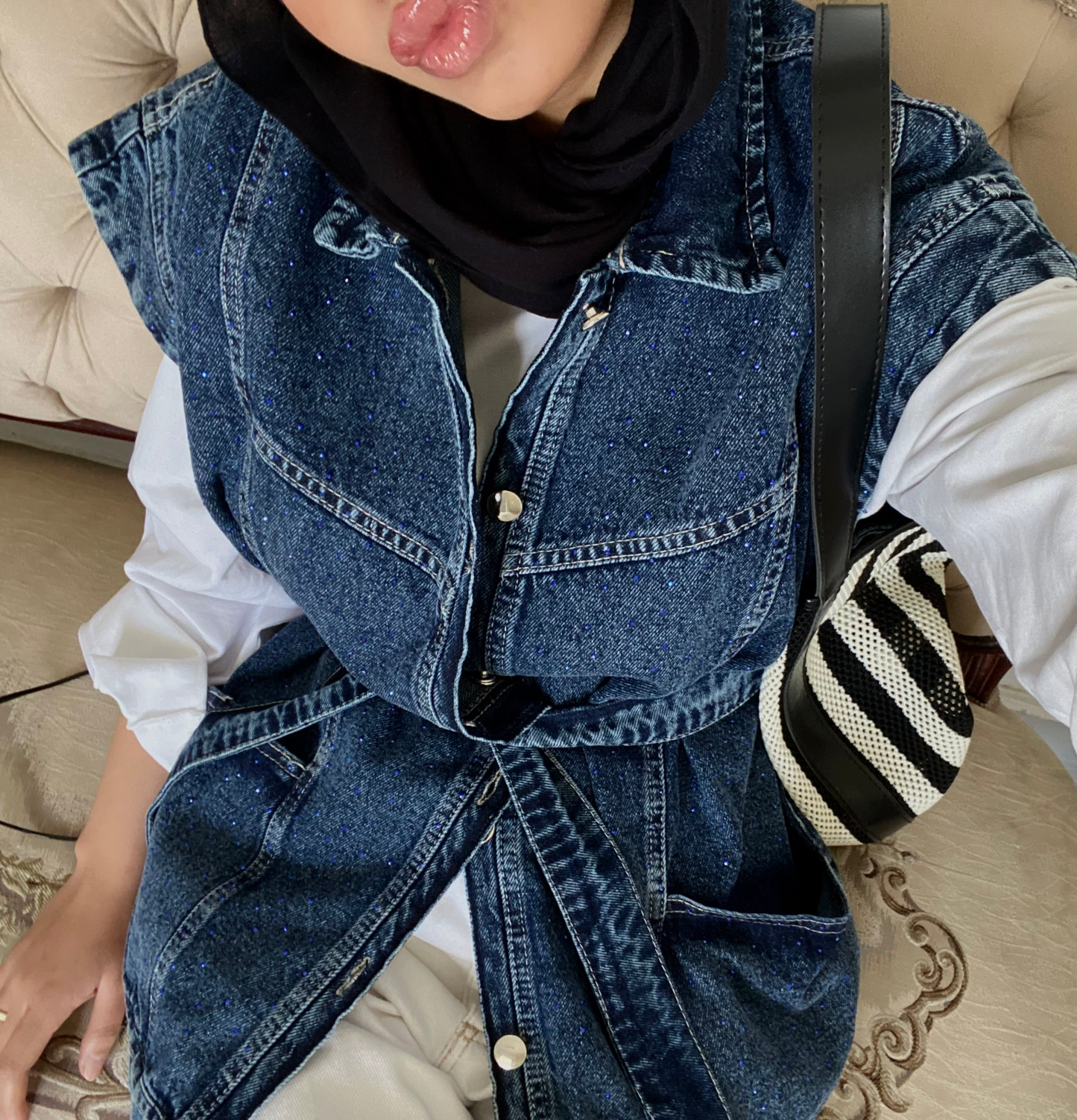 STUDDED Denim Vest in Dark blue