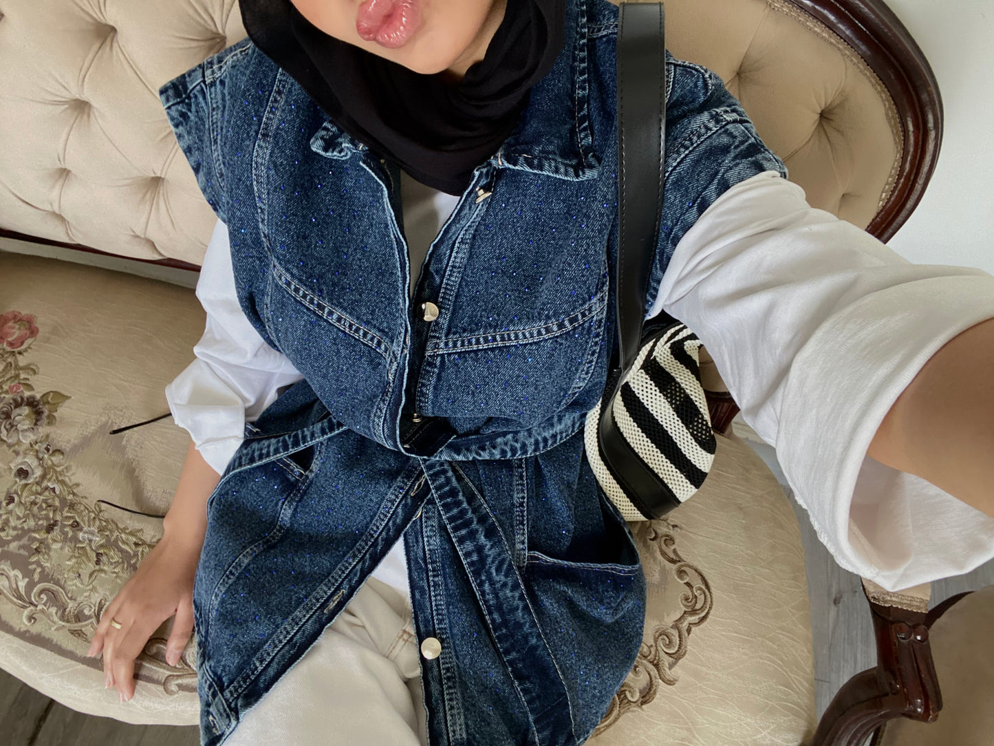 STUDDED Denim Vest in Dark blue