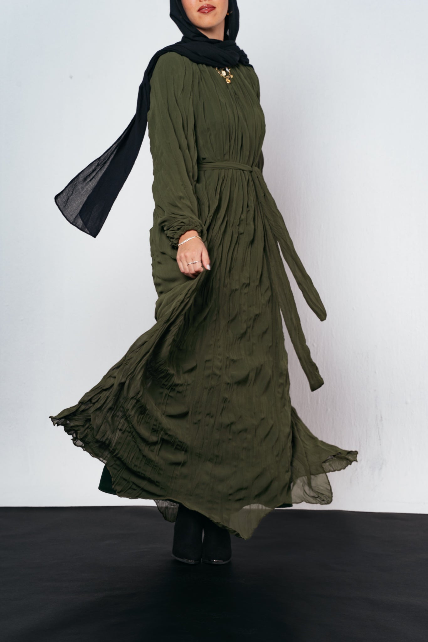 Nazly Crushed Dress in Olive