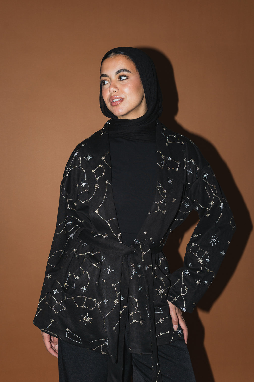 Celestial Embroidery Jacket in Black