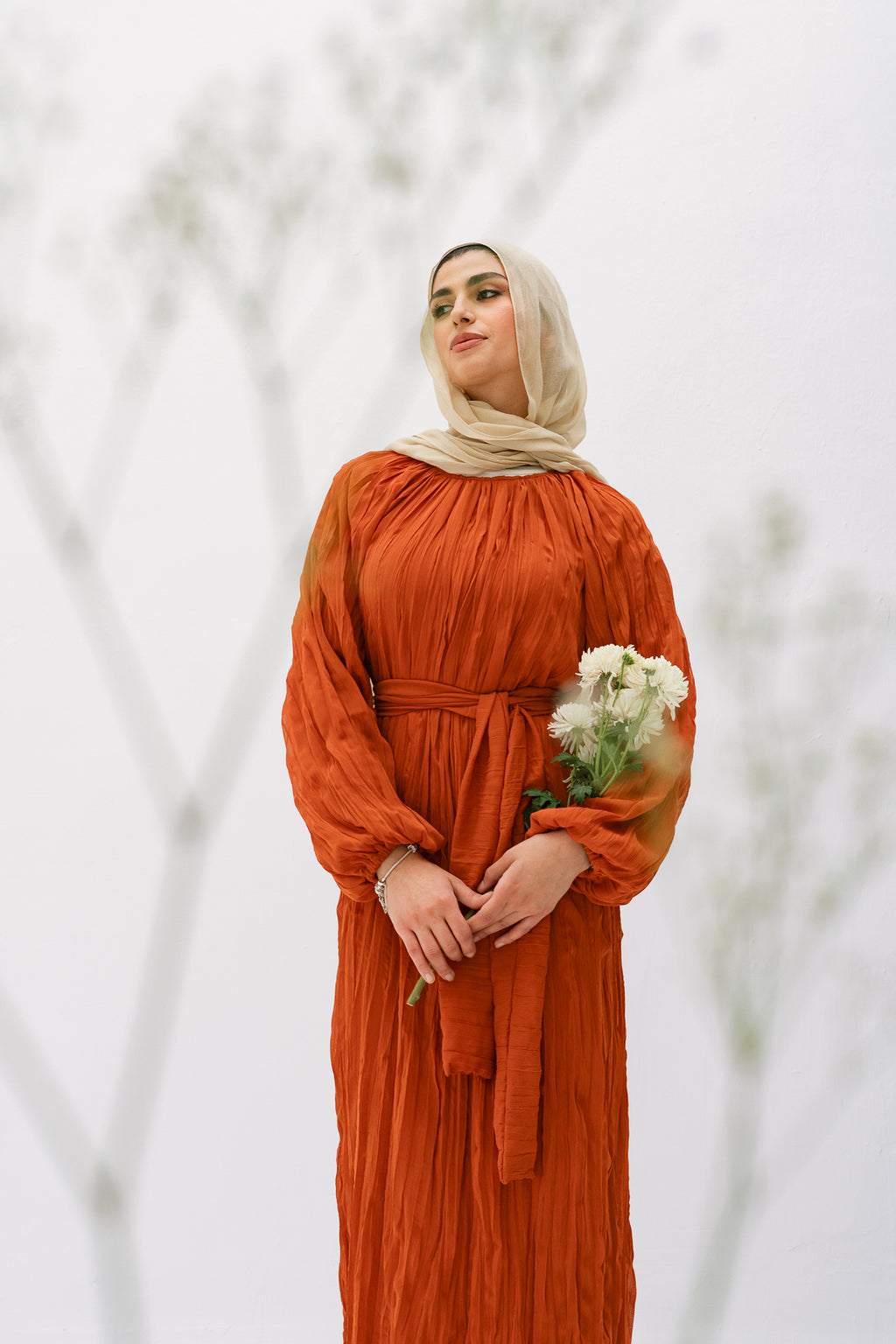 Nazly crushed dress in Rust