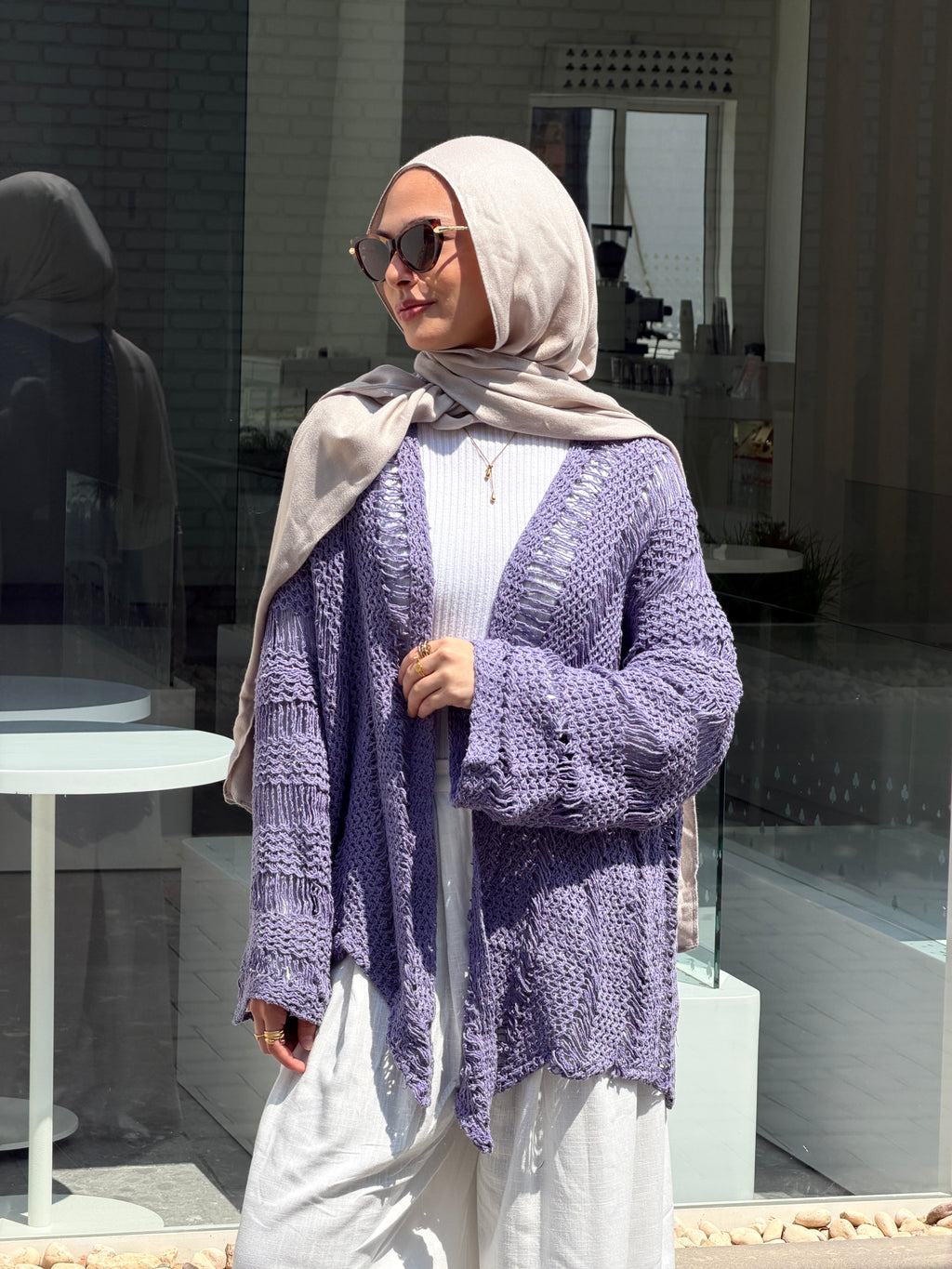 Coastal Crochet Cardigan in Light Purple