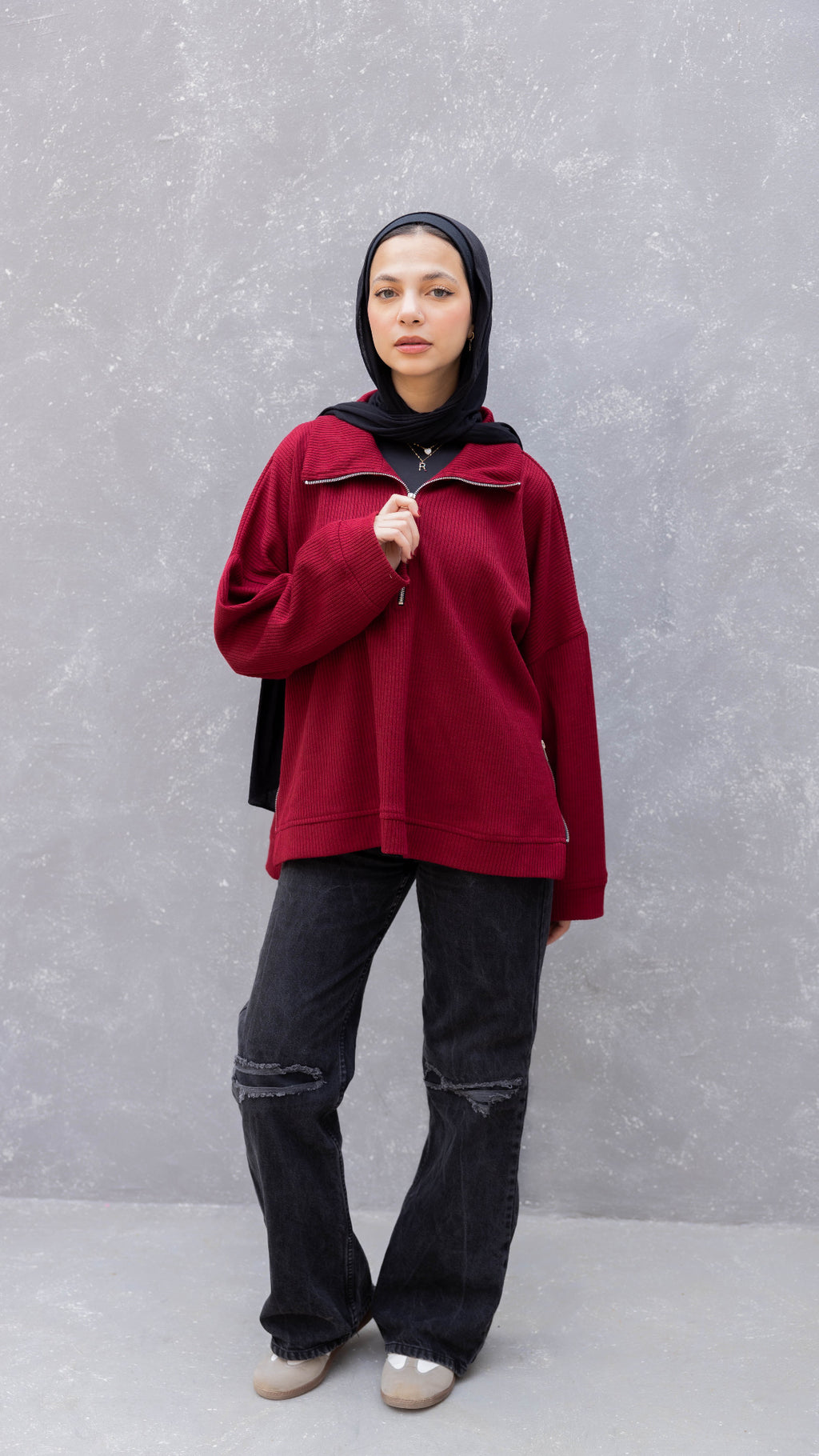 Zip-Up Sweater in Burgundy