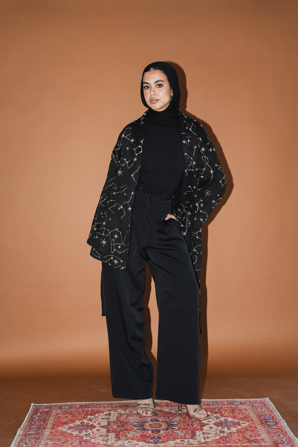 Celestial Embroidery Jacket in Black