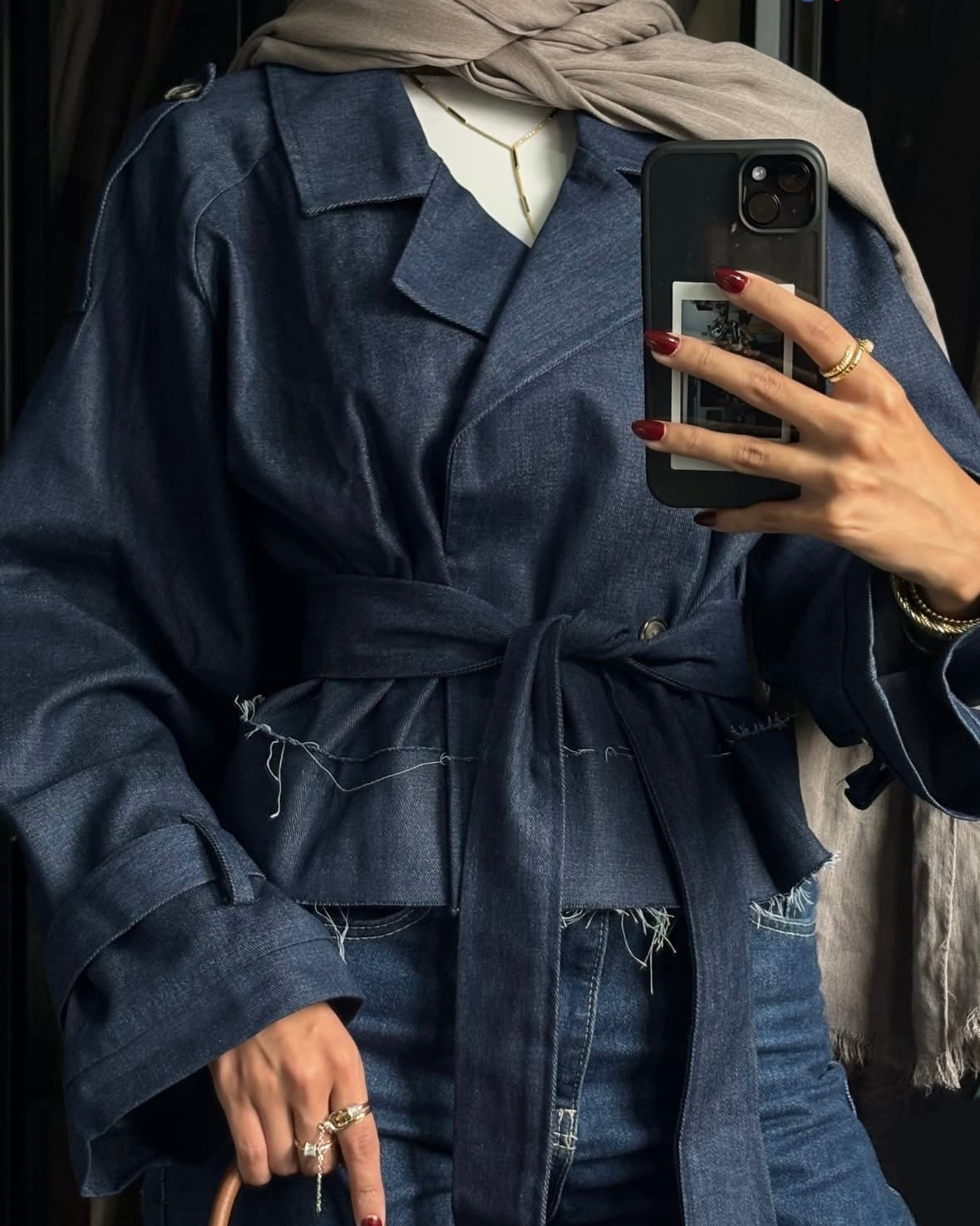 Cropped Trench Coat in Denim