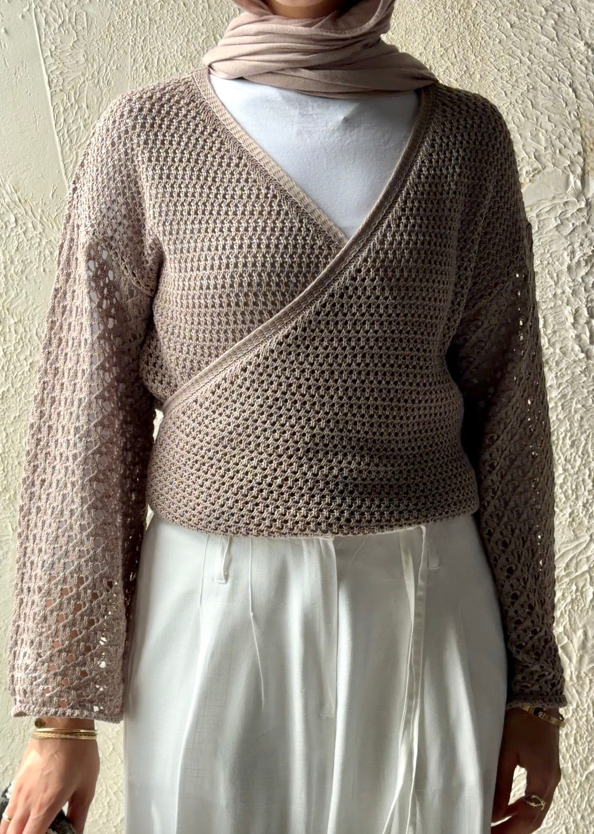 Seashell Wrap Top in Cafe