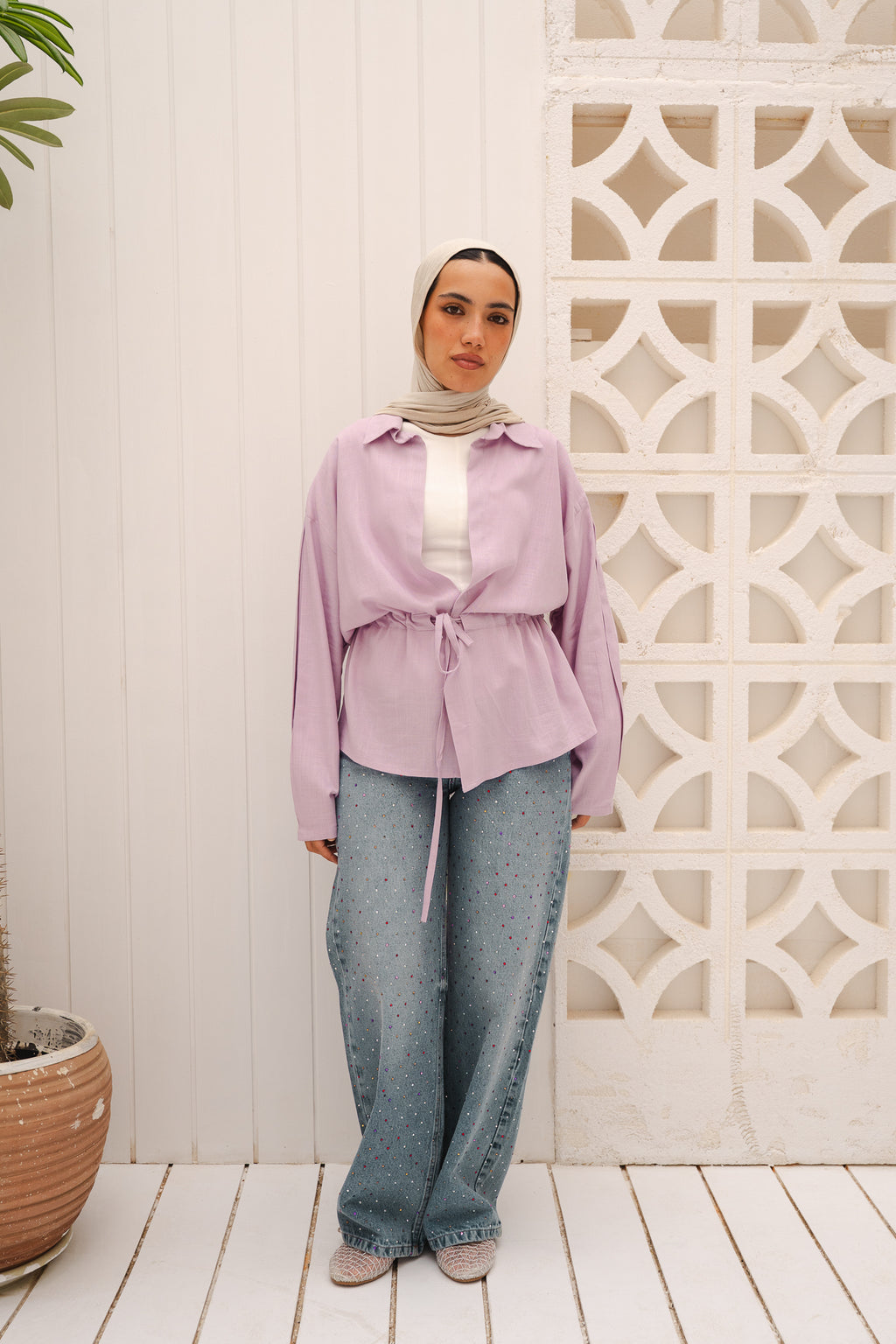 Slay You Girl Linen Top in Lilac
