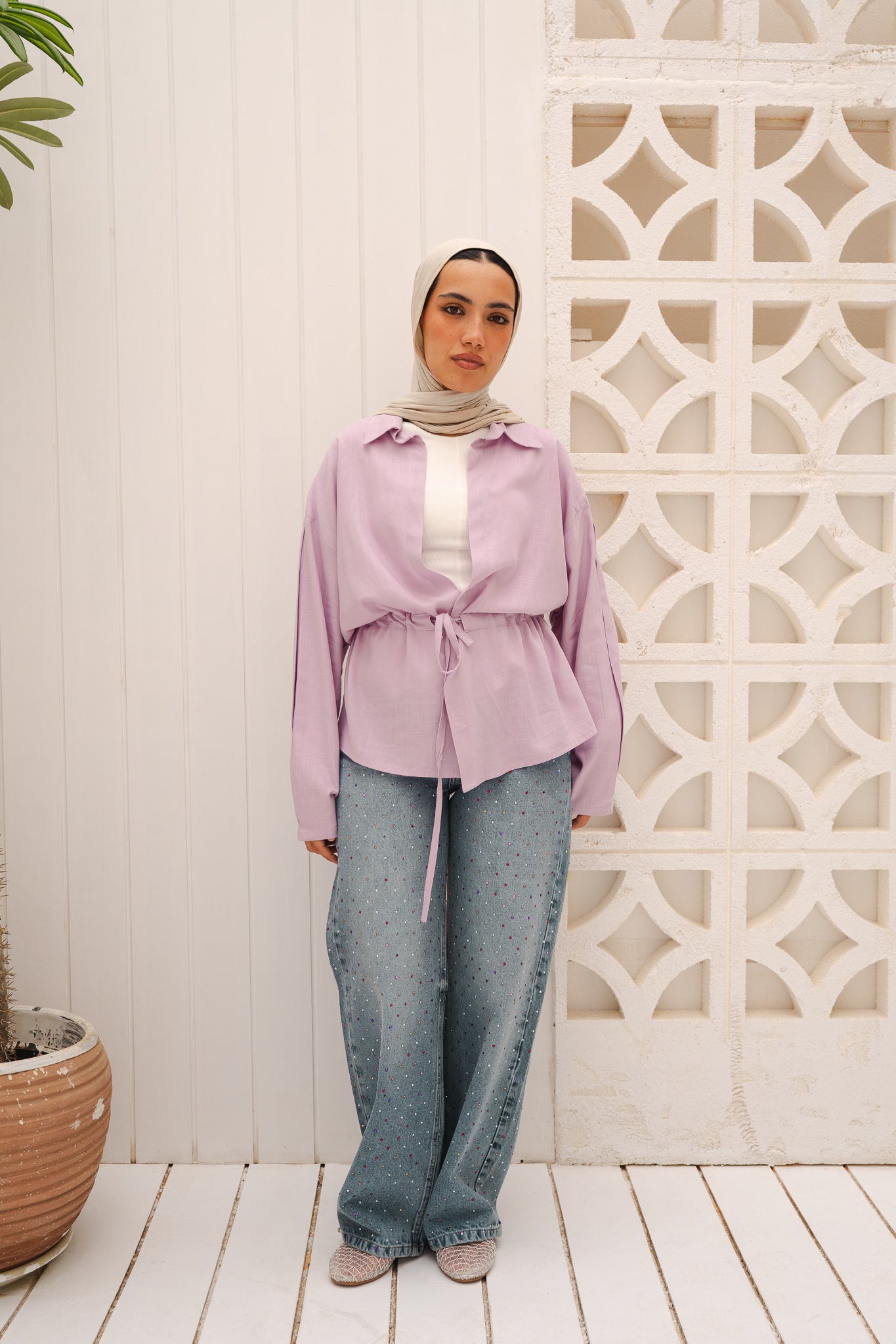 Slay You Girl Linen Top in Lilac