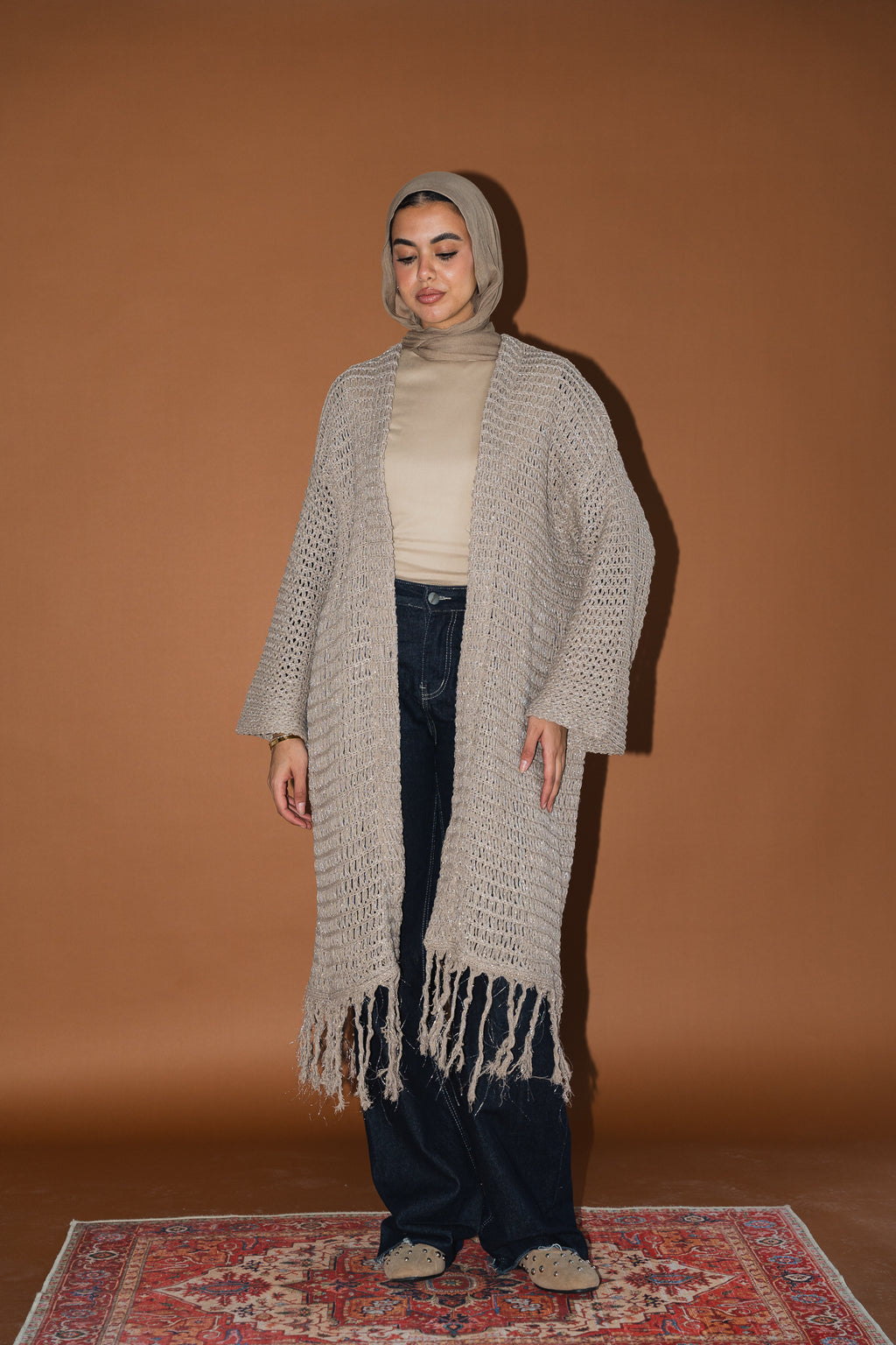 Threads of Charm Cardigan in Shimmer Cafe