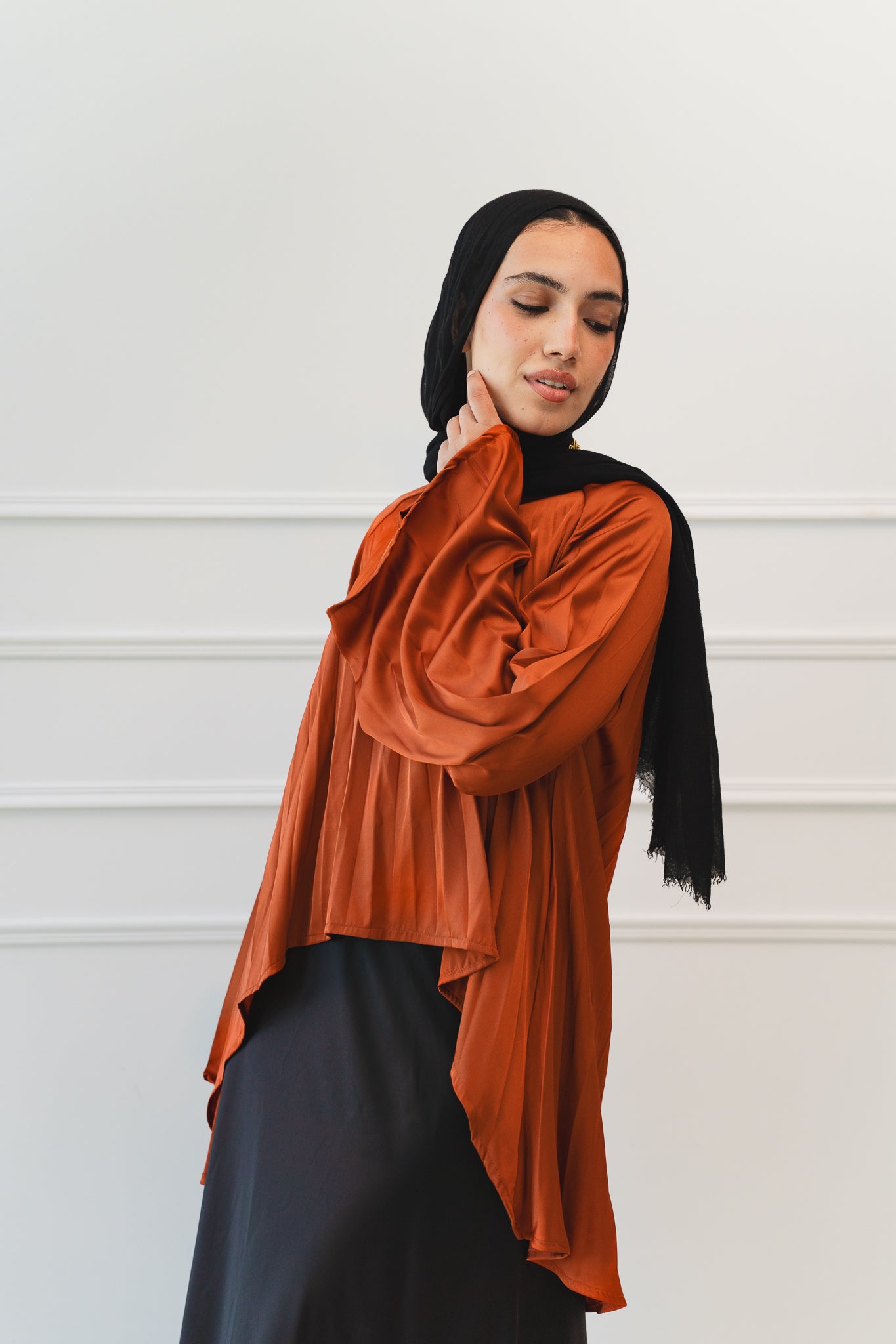 Satin Pleats Top in Brick