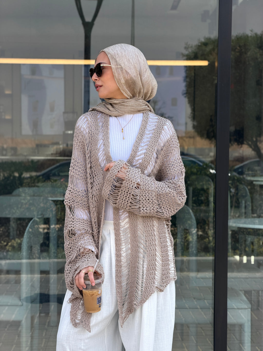 Coastal Crochet Cardigan in Cafe