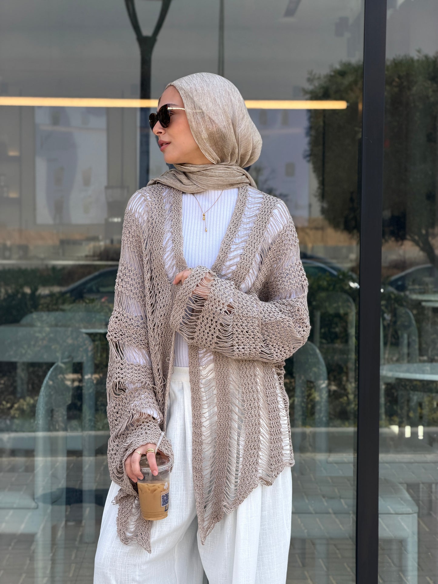 Coastal Crochet Cardigan in Cafe